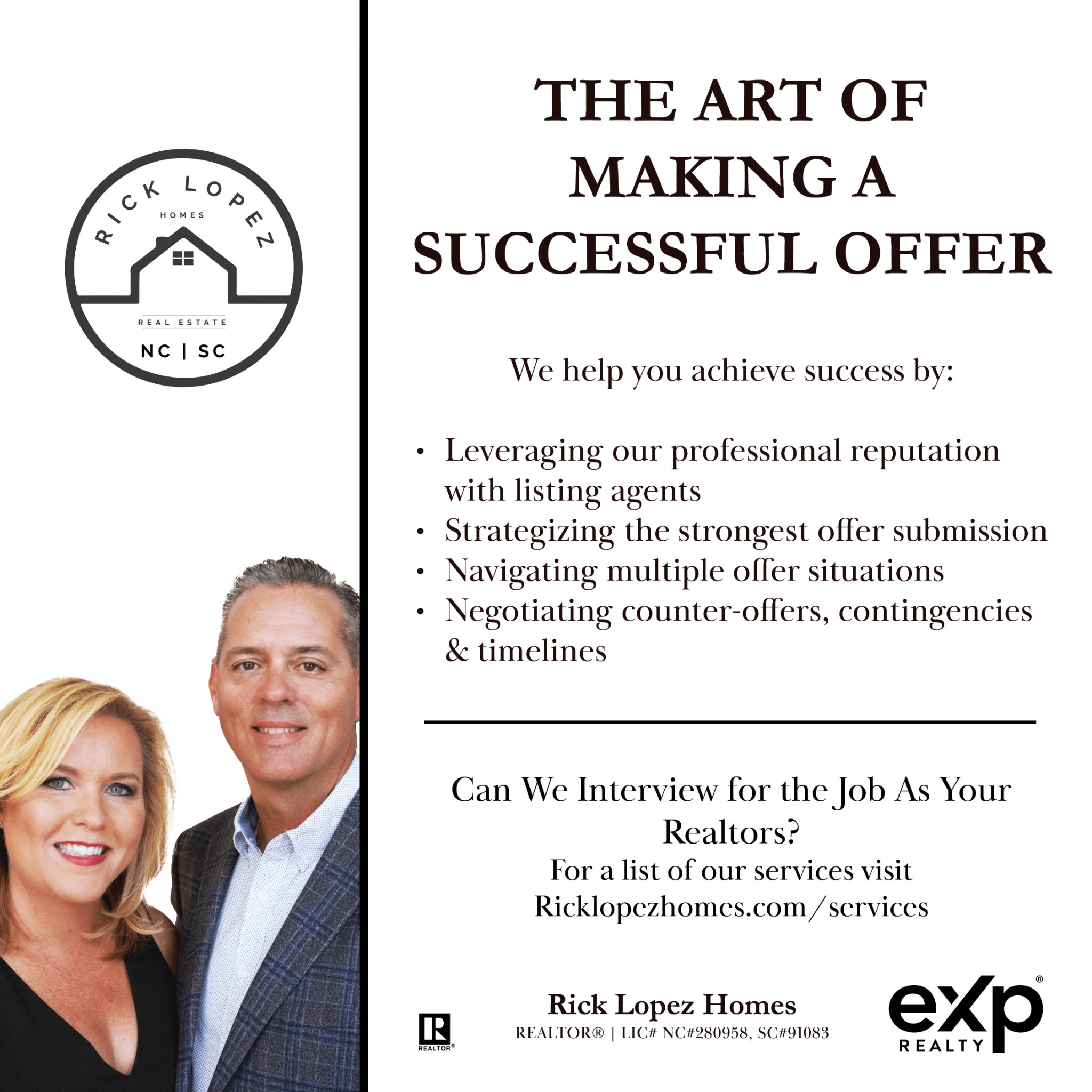 Rick & Jessica Lopez - Rick Lopez Homes Facebook ad: Message or Call (704) 438-7879 | (704) 668-7975