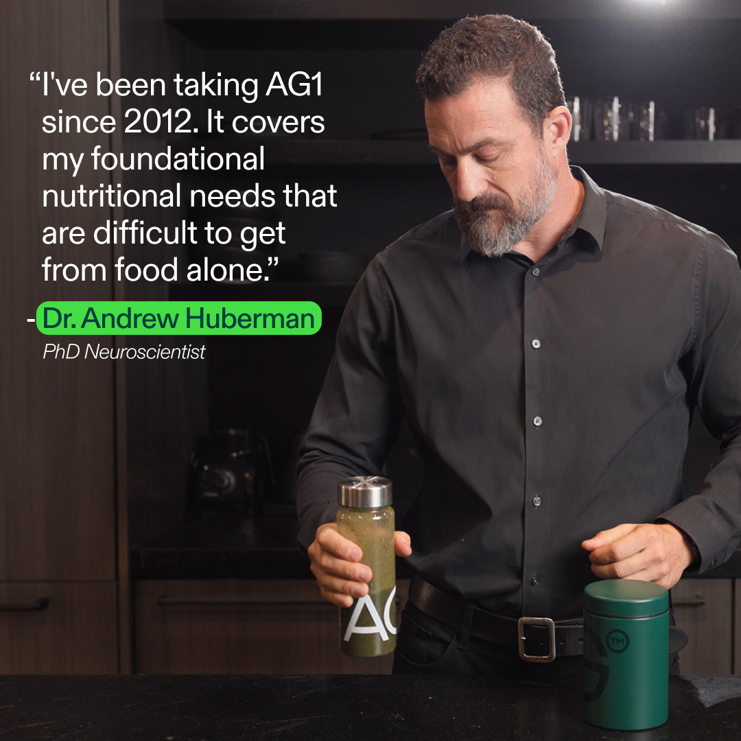 AG1 by Athletic Greens Facebook ad: Recommended by Dr. Andrew Huberman