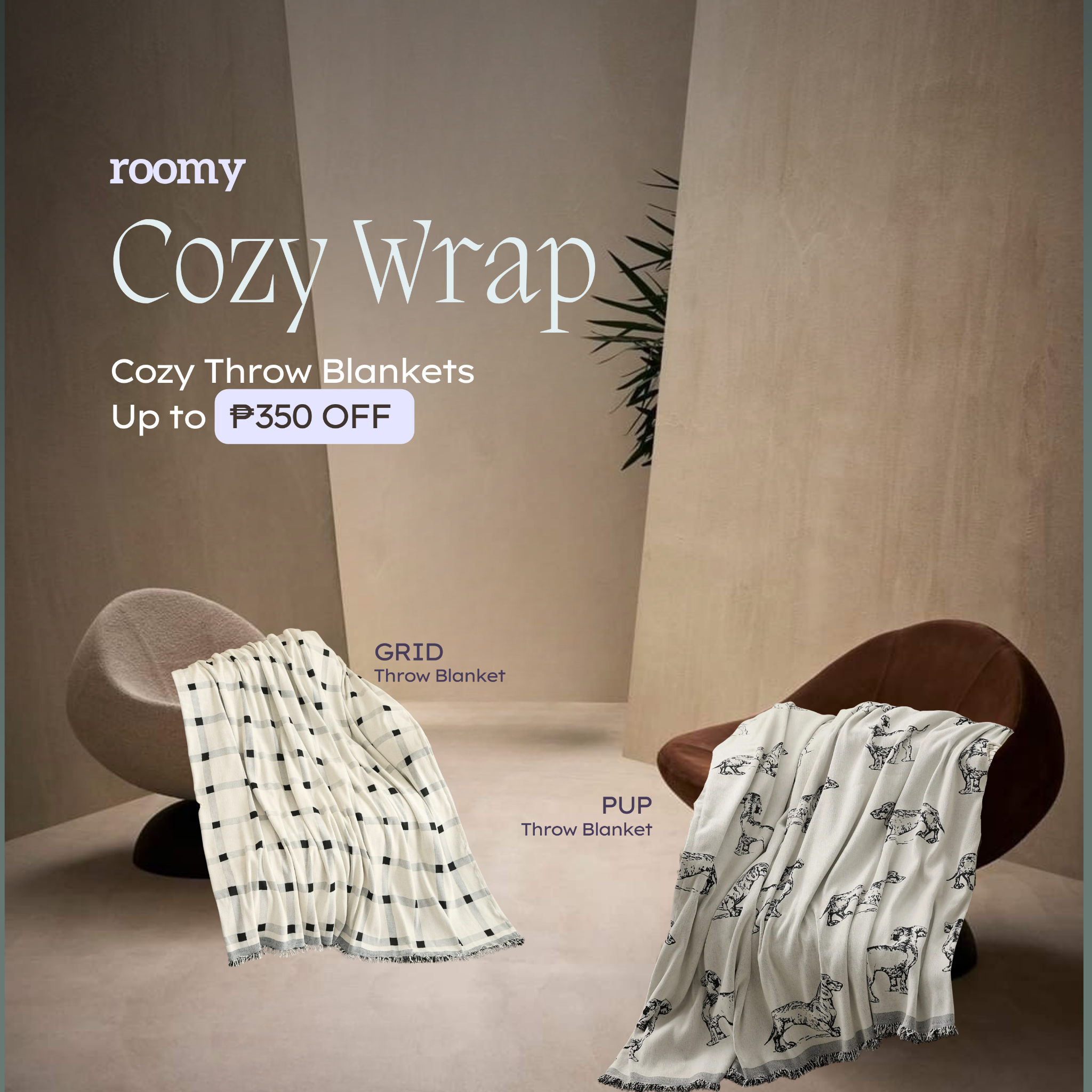 Roomy Facebook ad: Cozy Up & Save Up to ₱350