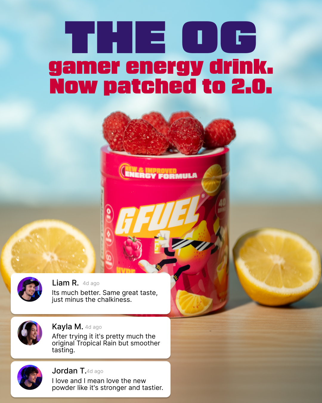 G FUEL Facebook ad: Start Here. Fuel Everything.