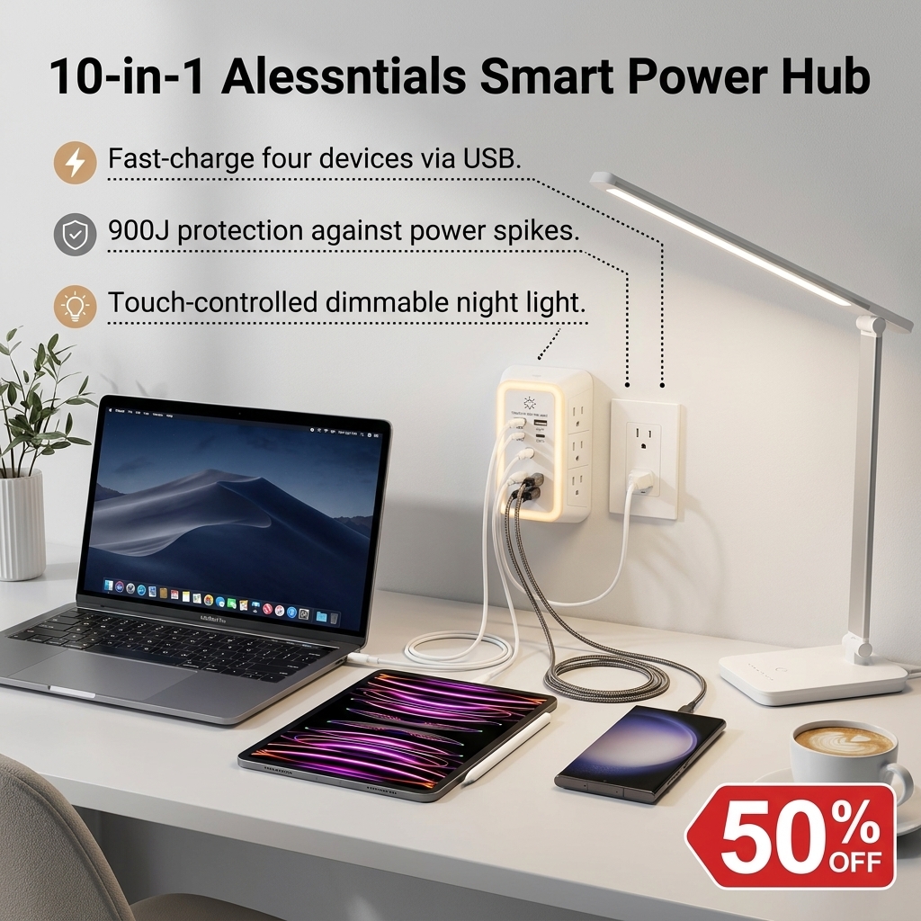 Jennie's Essential Select Facebook ad: Aless 10-in-1 ETL-Certified Surge Protector Power Outlet