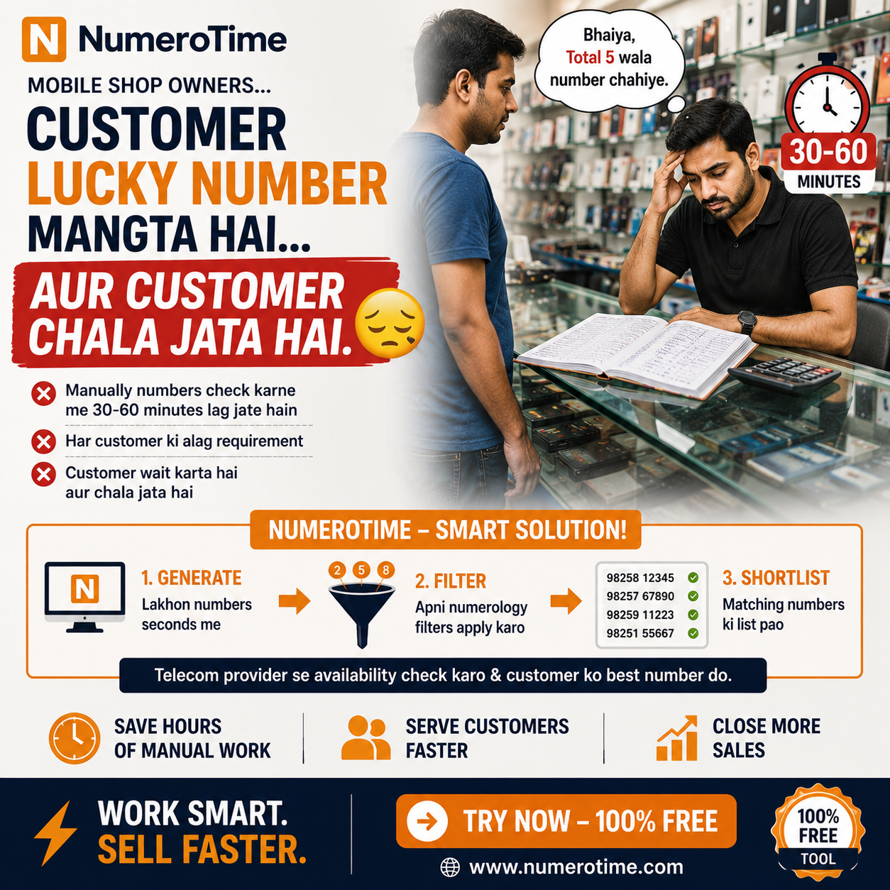 NumeroTime Facebook ad: Find Matching Mobile Numbers in Seconds