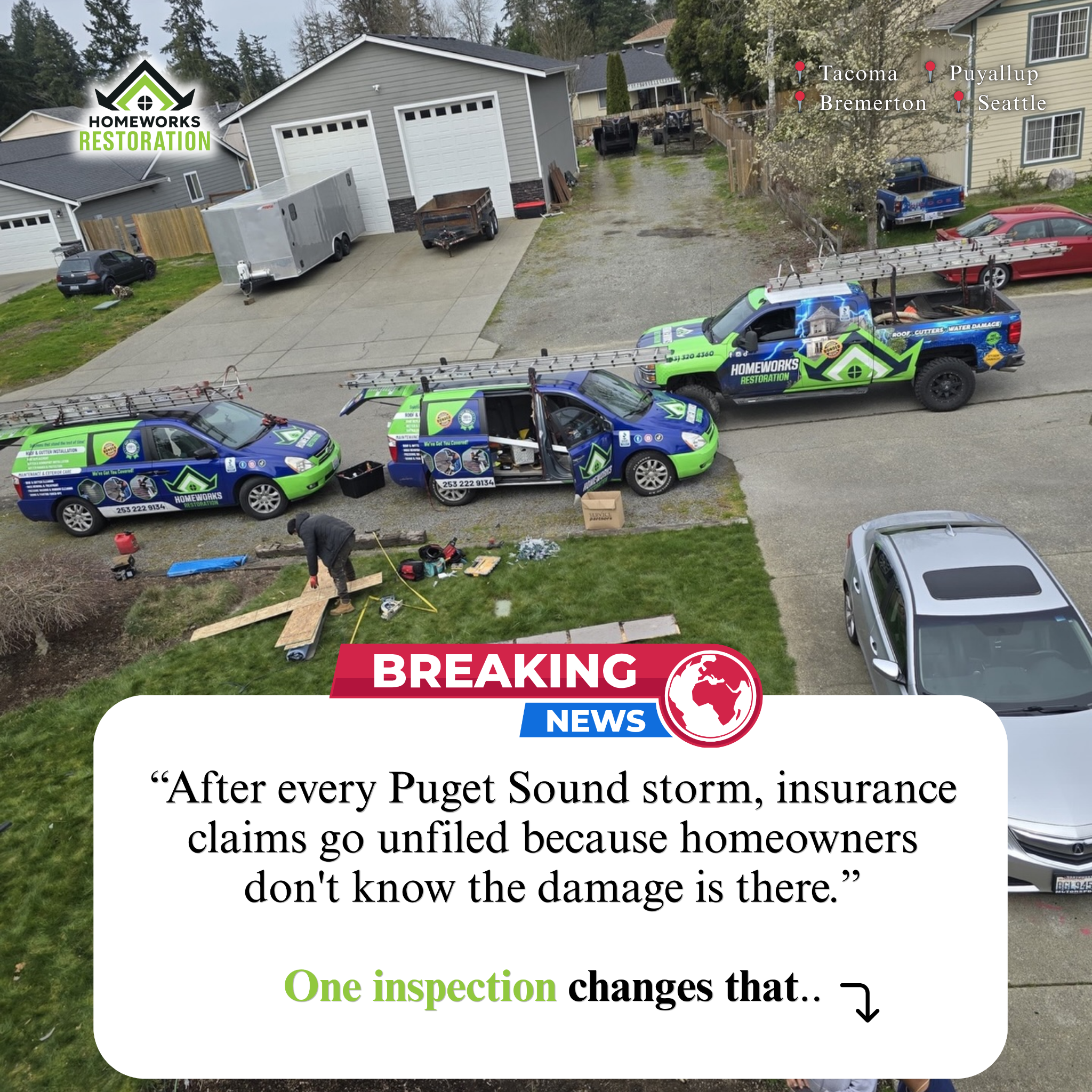 Home Works Maintenance and Gutters Facebook ad: Claim Your Free Inspection + $500 Off