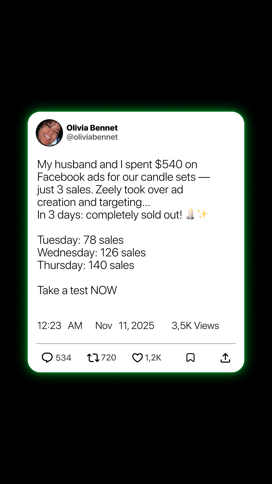 Olivia Bennett Facebook ad