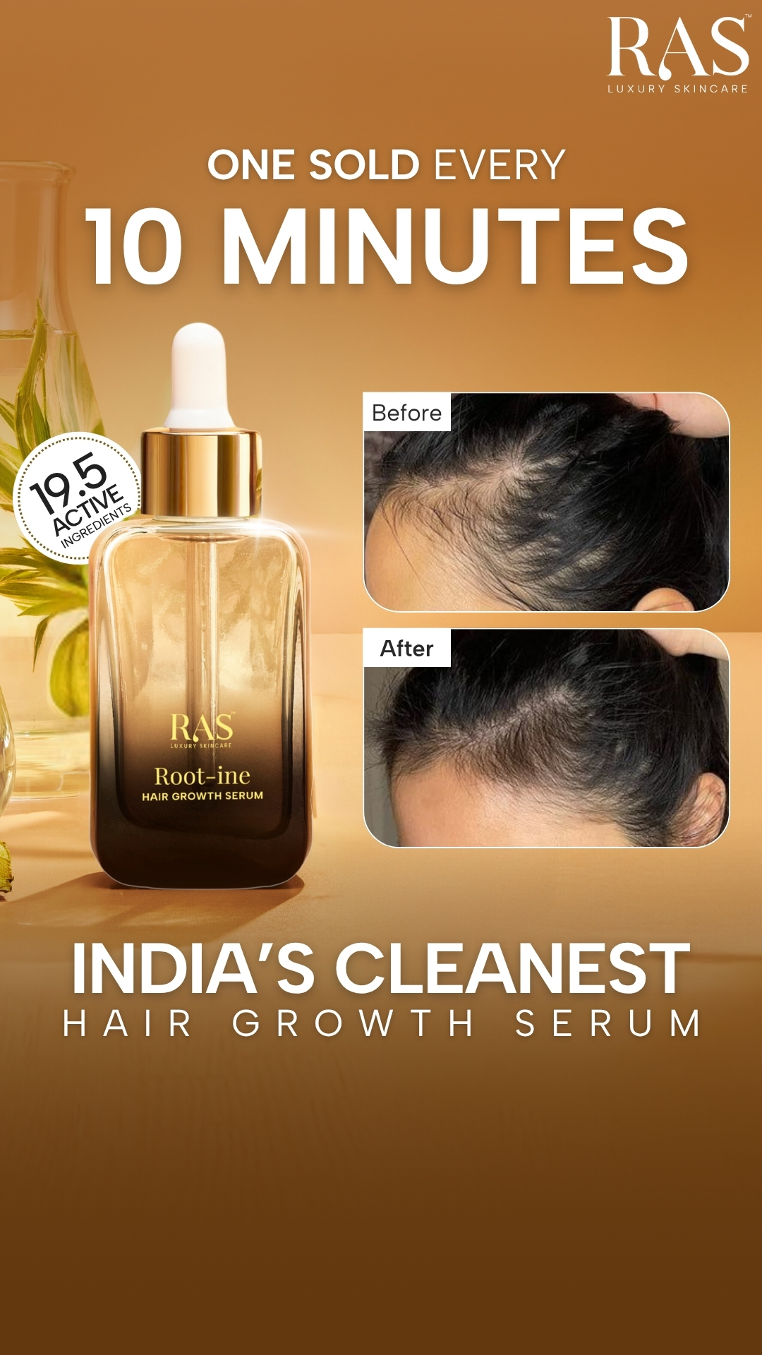 RAS Luxury Oils Facebook ad: RAS Root-ine Hair Growth Serum with 19.5% Scalp Actives