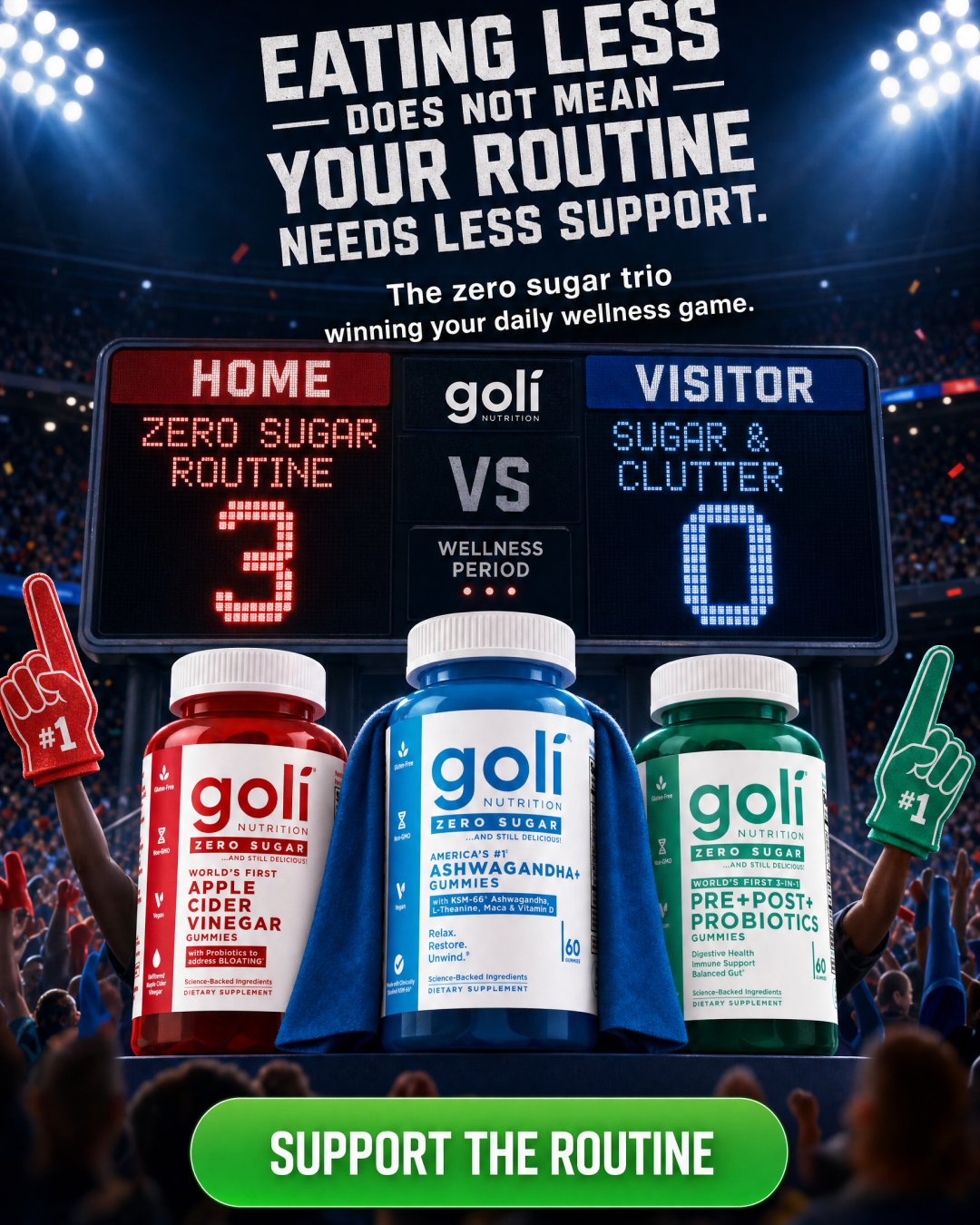Goli Facebook ad: Digestion, Gut & Stress in Three Gummies
