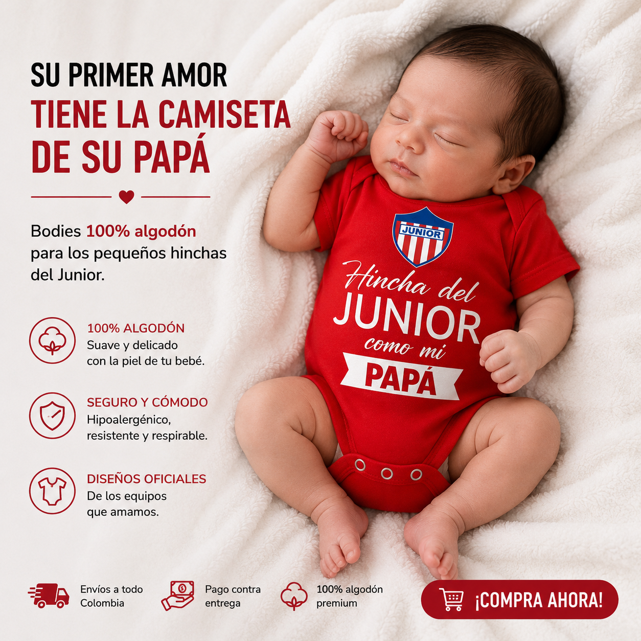 ILo baby clothes Facebook ad: Hincha como su papá - ¡Desde la cuna!