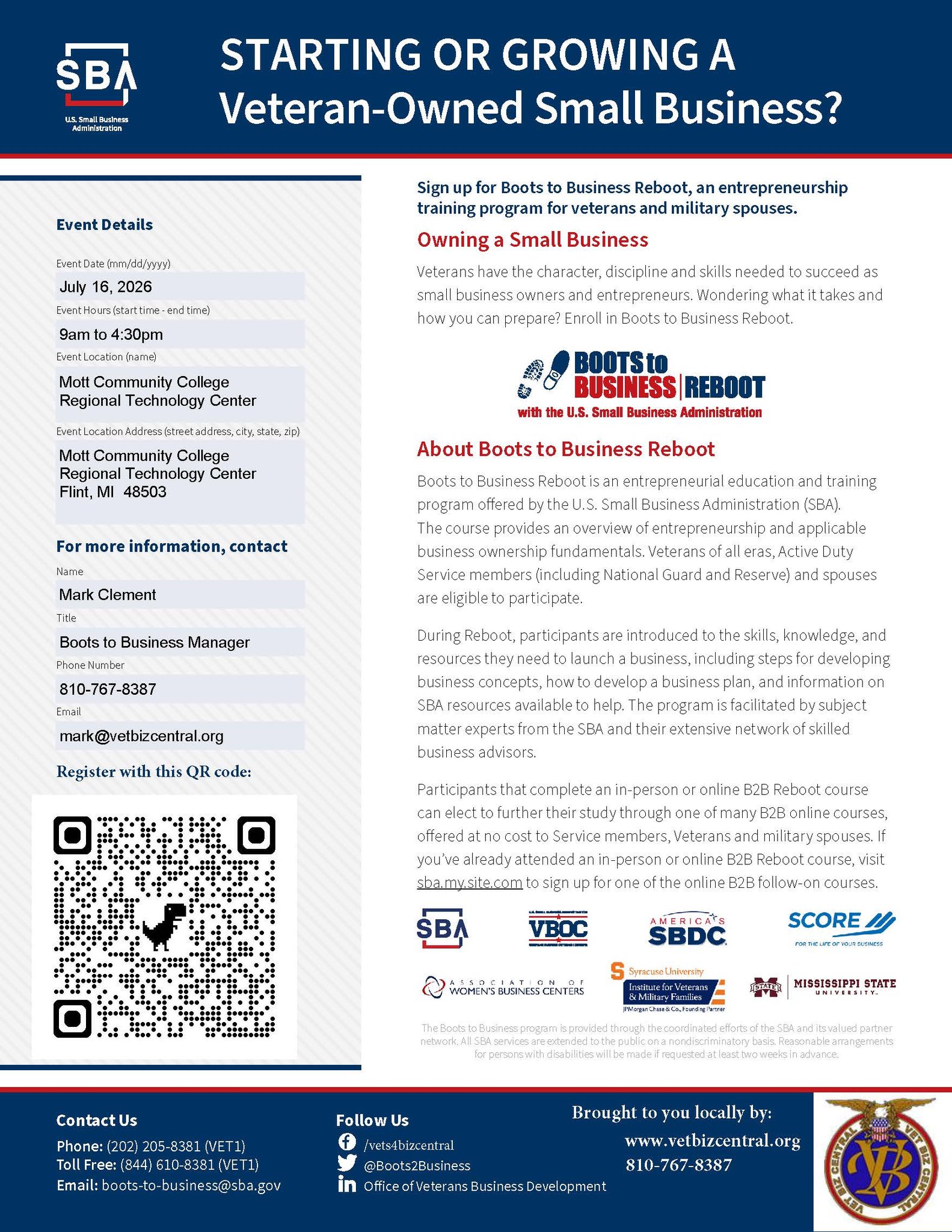 VetBiz Central Facebook ad: Boots to Business-Flint, MI