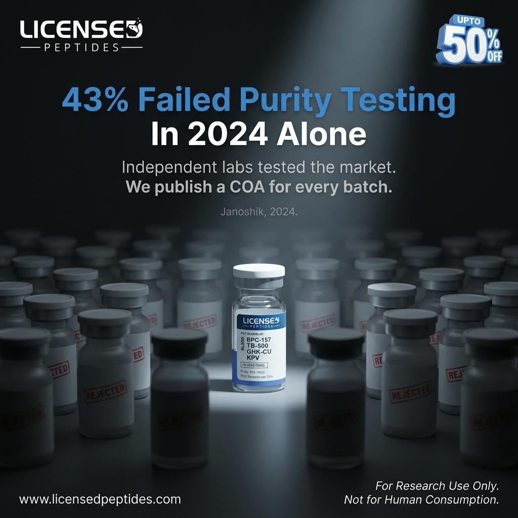 LicensedPeptides.com Facebook ad: Every Batch. 6X Tested. Publicly Verified.