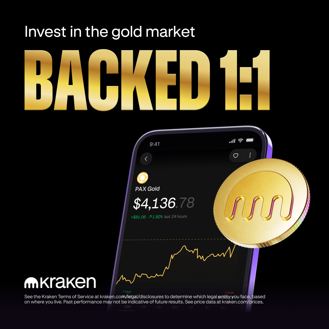 Kraken Digital Asset Exchange Facebook ad: Own gold. Hold it onchain.