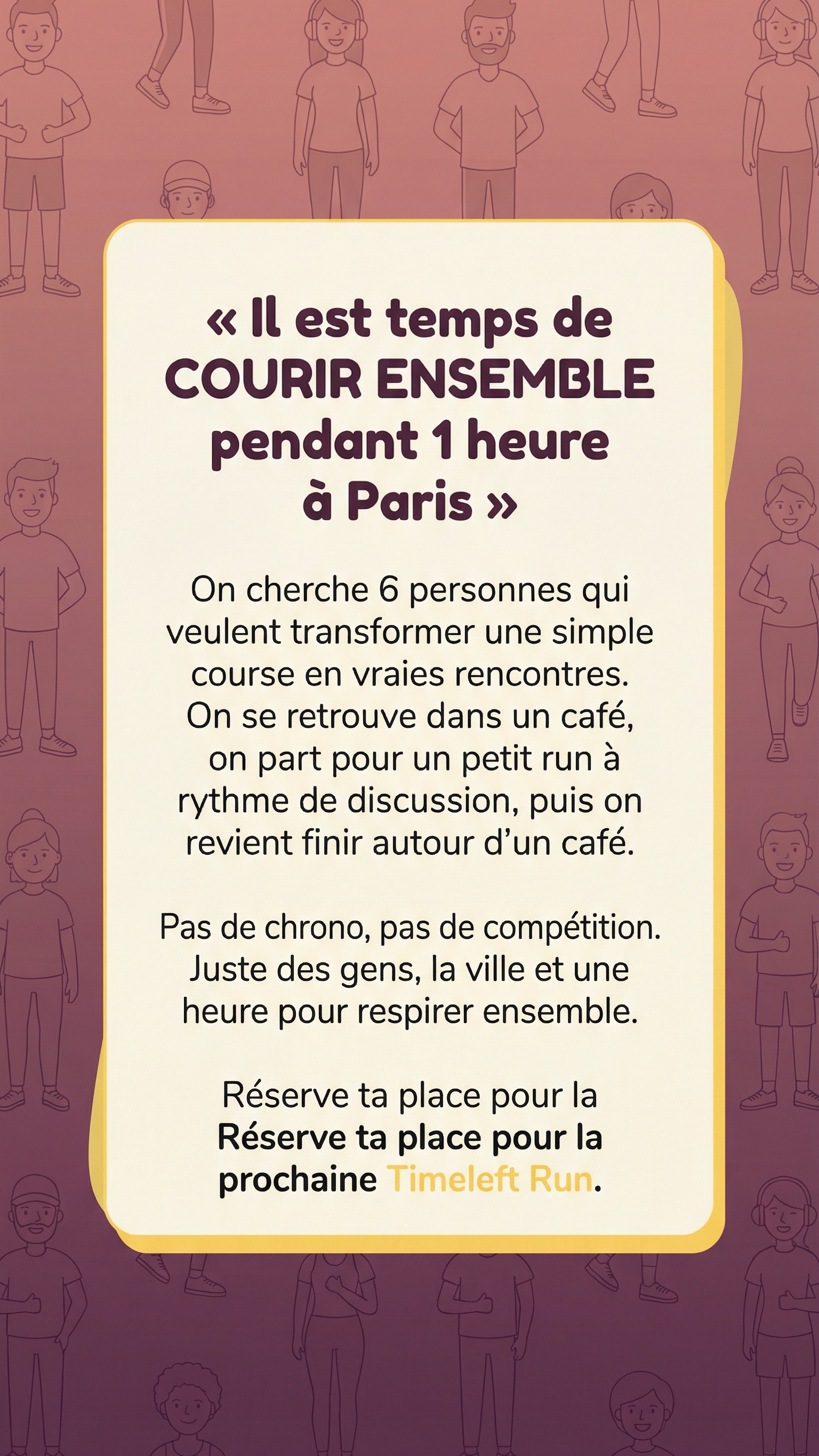 Timeleft Facebook ad: Courez, amis plus tard