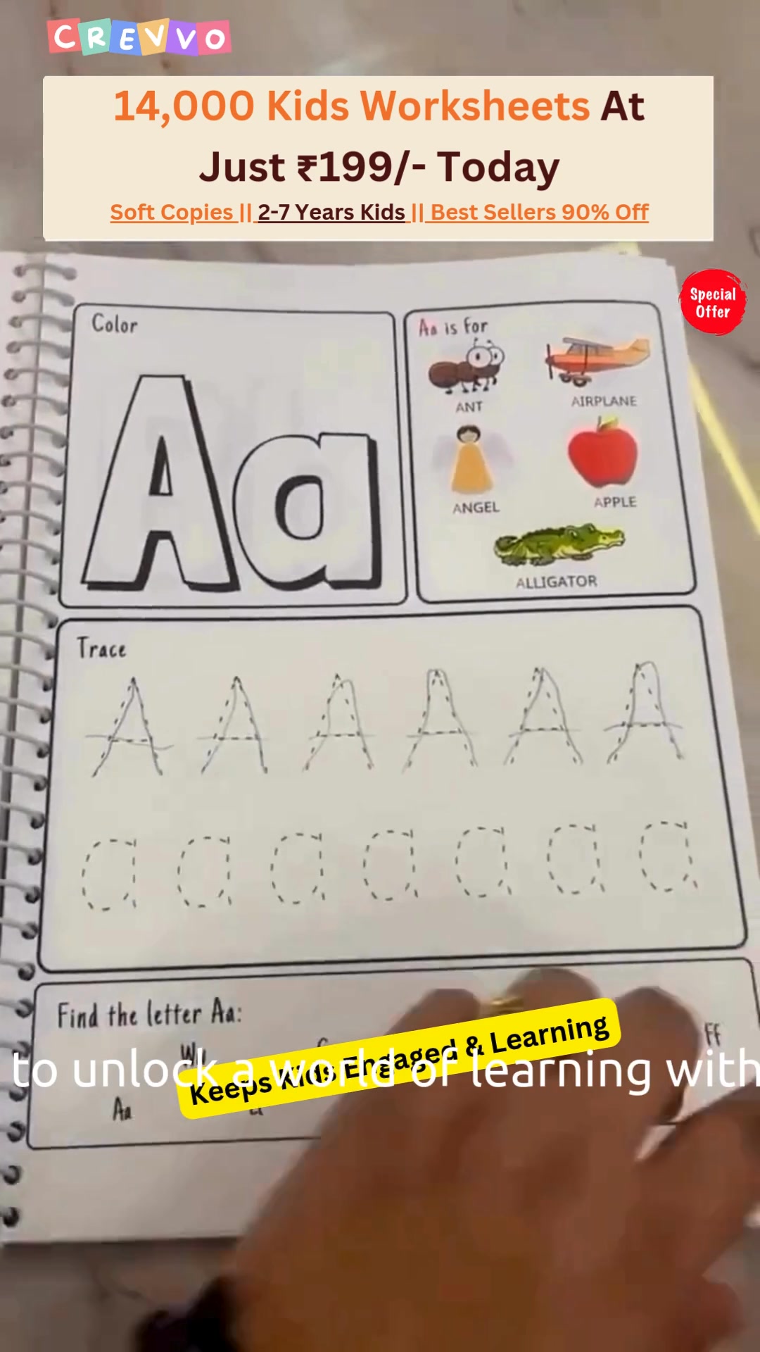 Crevvo Facebook ad: 14000+ Worksheets Printable Just 199/- INR