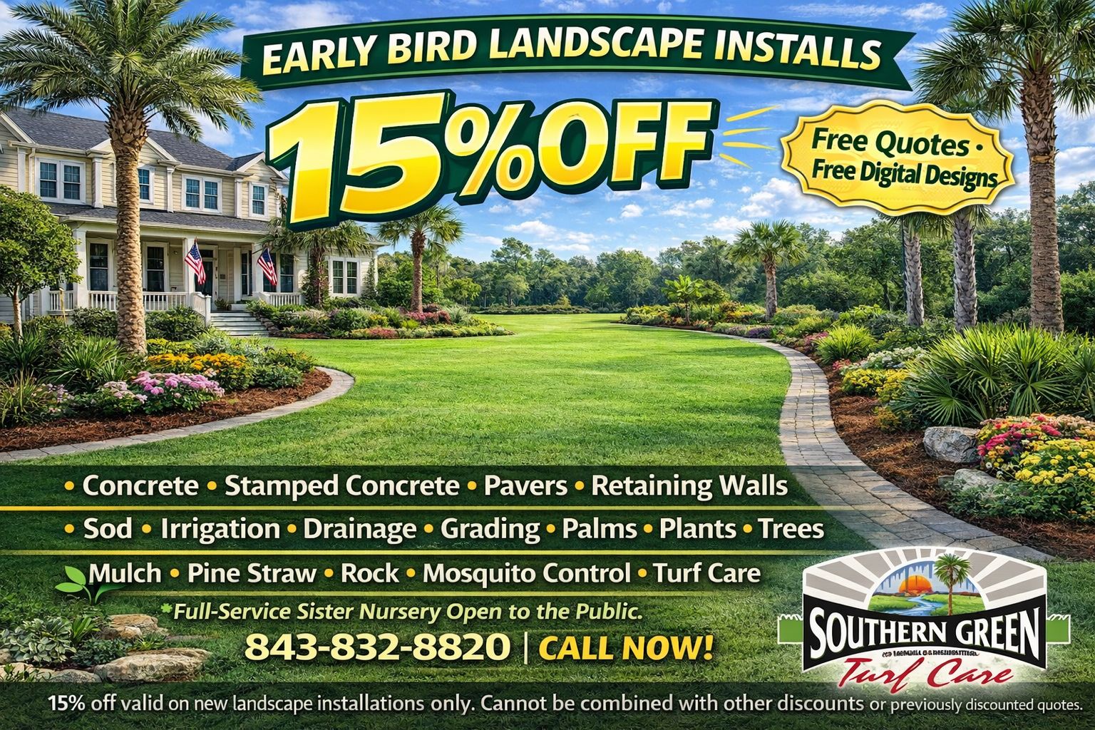 Southern Green Facebook ad: Charleston homeowners, early birds save more.