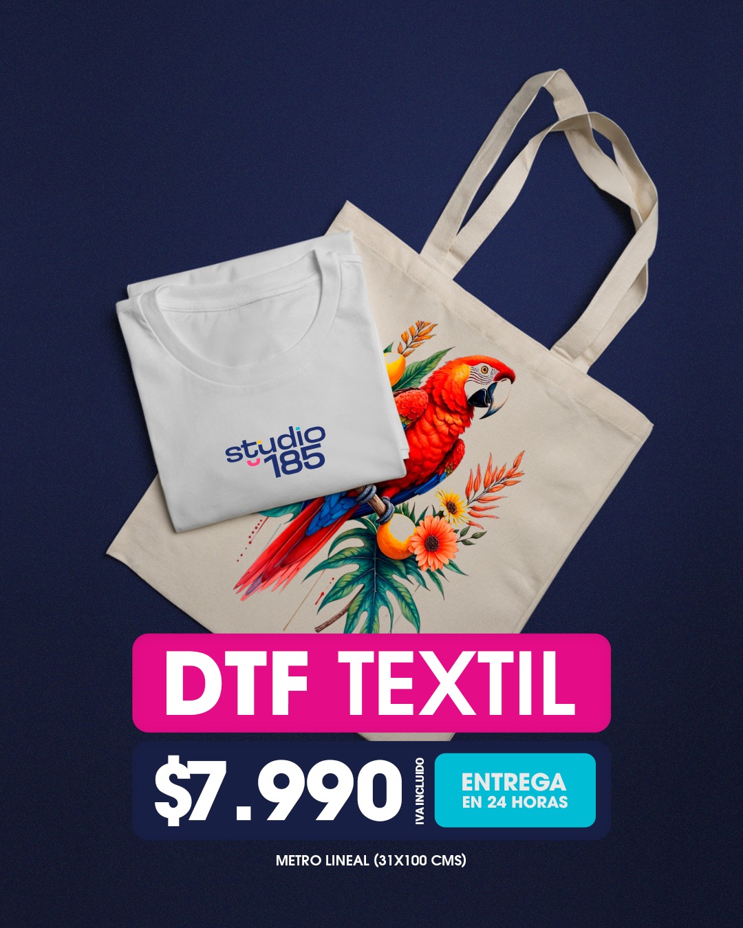 Studio 185 Facebook ad: Imprime sin límites con DTF Textil