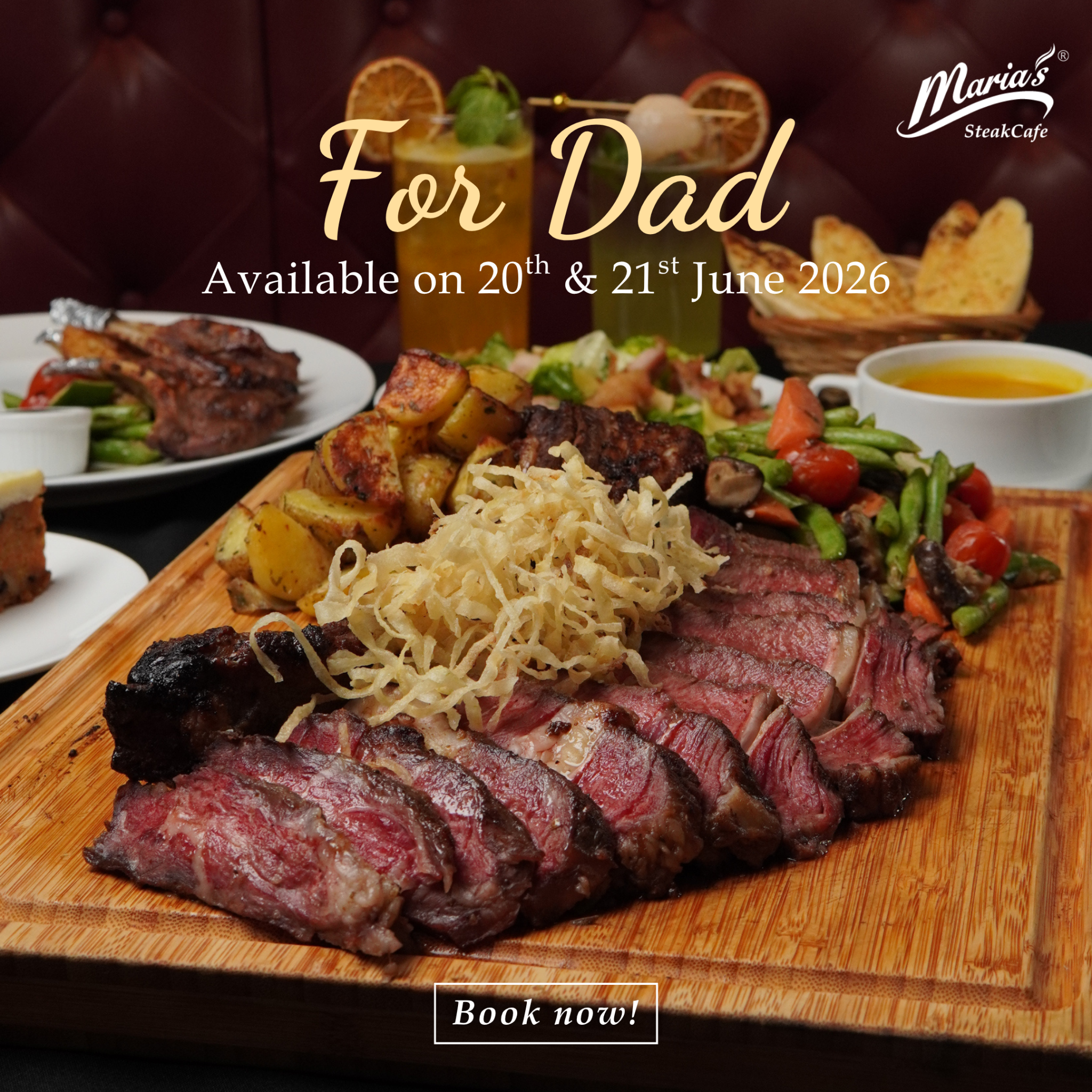 Maria's Steakcafe Facebook ad: This ๐
๐๐ญ๐ก๐๐ซโ๐ฌ ๐๐๐ฒ, celebrate the man who meansโฆ
