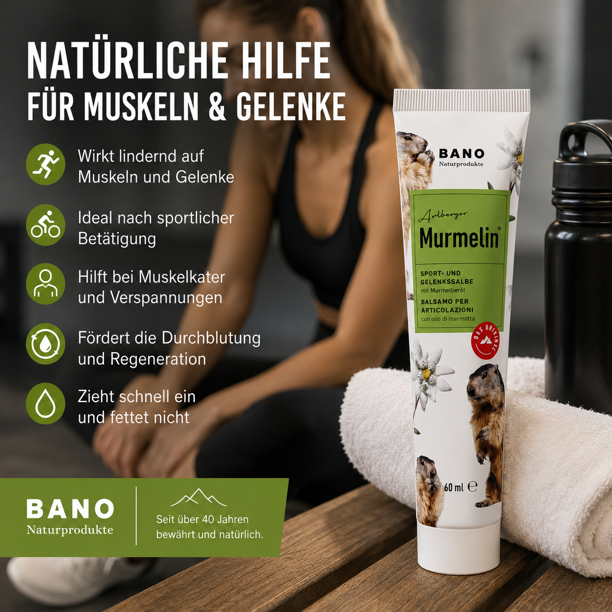 BANO Healthcare GmbH Facebook ad: Original MURMELIN Sport- und Gelenksalbe: