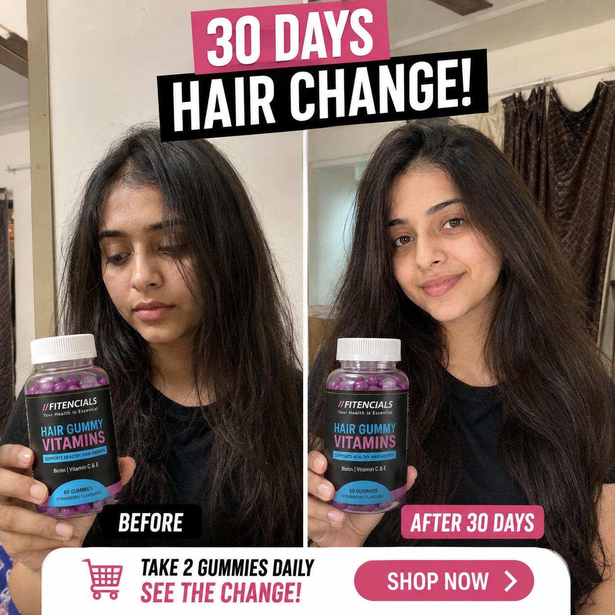 Fitencials Facebook ad: ৩০ দিনে Hair Fall বন্ধ করুন