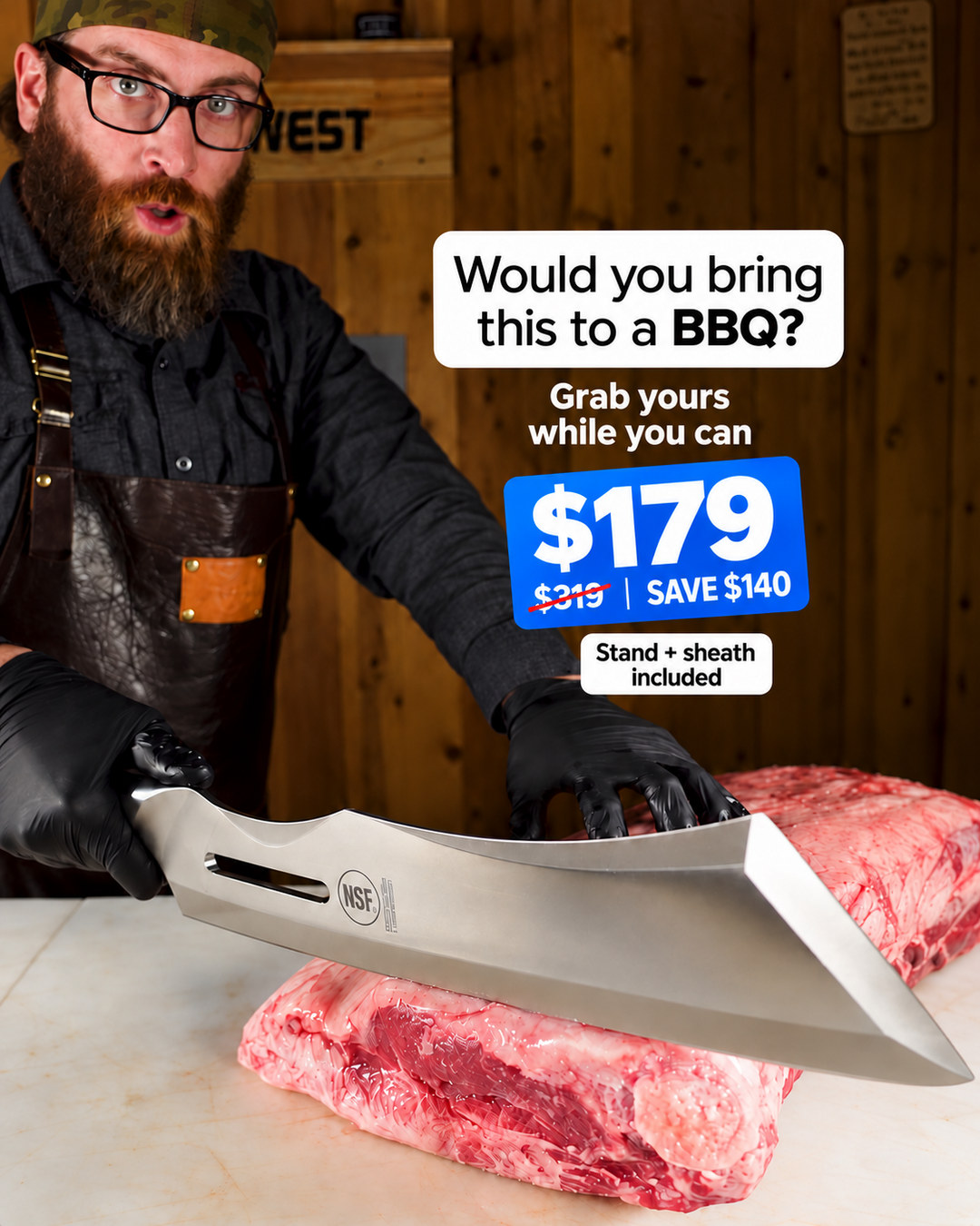 Dalstrong Facebook ad: Annihilator Meat Cleaver with Stand 14 | Gladiator Series…