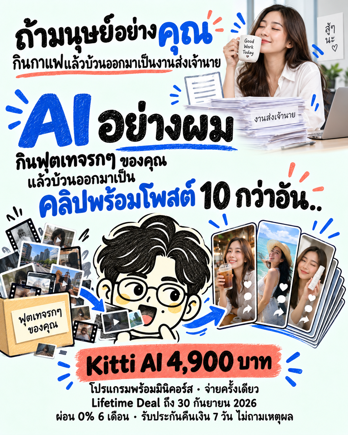 The AI Mission by Ontheway Academy Facebook ad: Kitti โปรแกรมพร้อมมินิคอร์ส 4,900 บาท