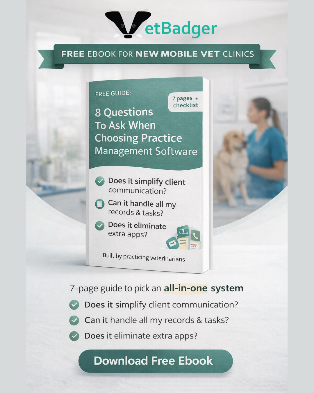 VetBadger Veterinary Software Facebook ad from Jan 8, 2026