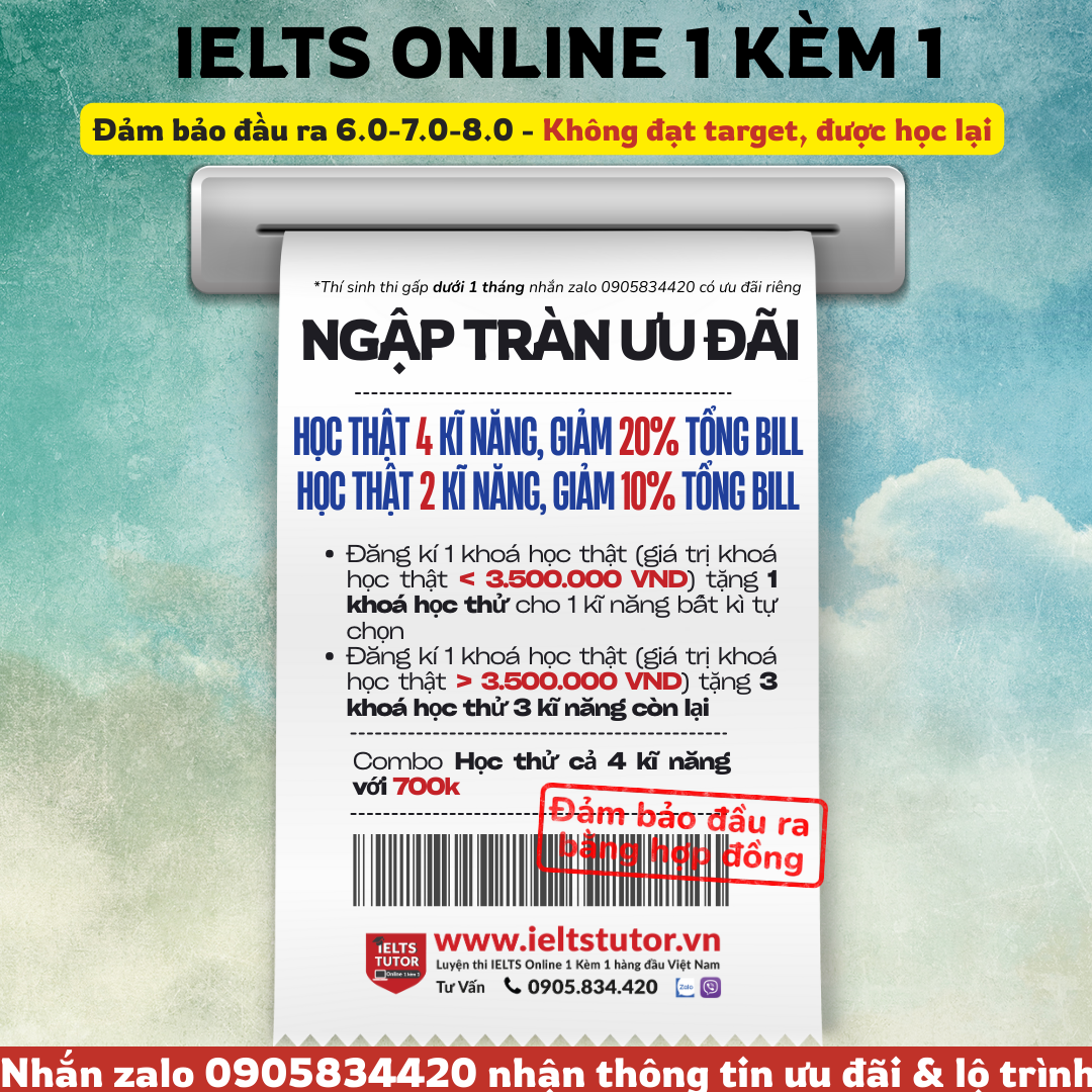 ieltstutor.vn - Chấm bài IELTS Writing Speaking online hàng đầu Việt Nam Facebook ad: IELTS ONLINE 1 kèm 1 - Đảm bảo đầu ra band 6.0-7.0-8.0