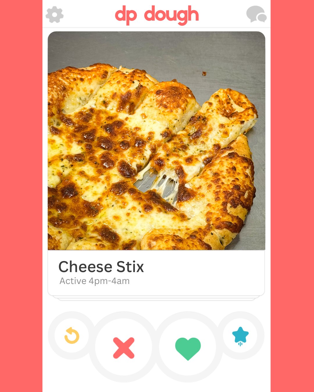 D.P. Dough Denton Facebook ad: Swipe right if you like it cheesy