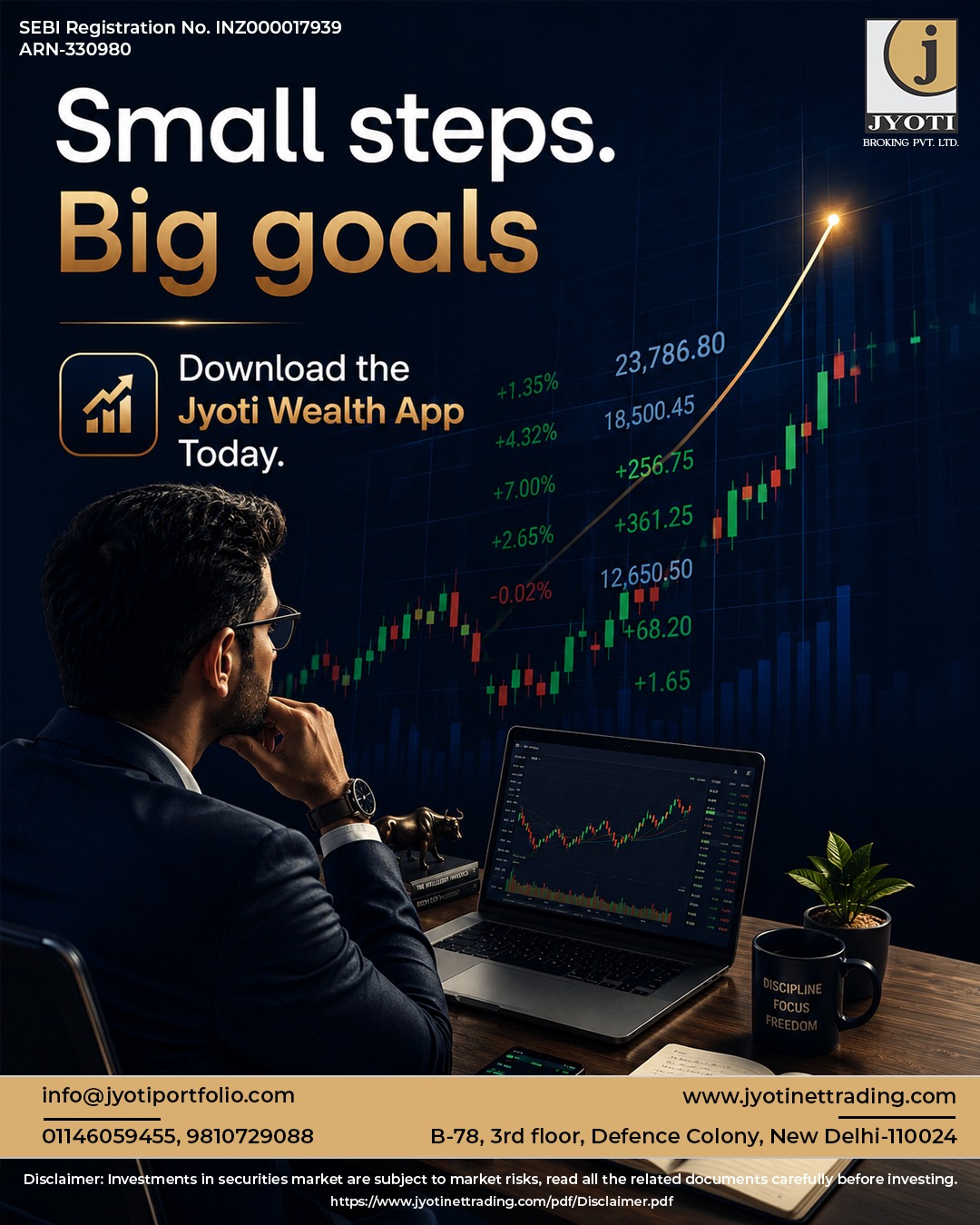 Jyoti Broking Facebook ad: Small Steps. Big Goals.