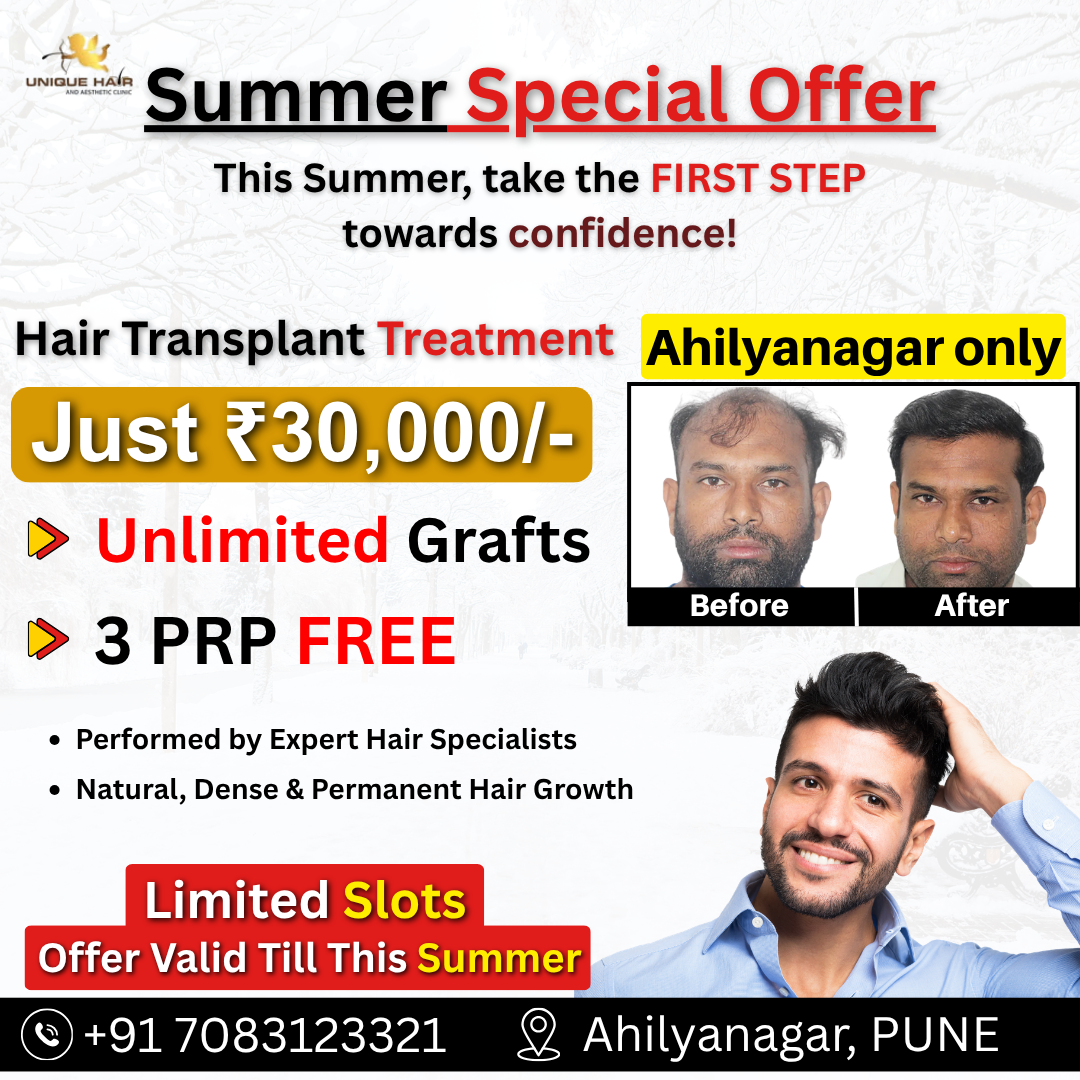 Unique Hair And Aesthetic Clinic Ahilyanagar PUNE Facebook ad: Hair Transplant @ ₹30,000, at Ahilyanagar