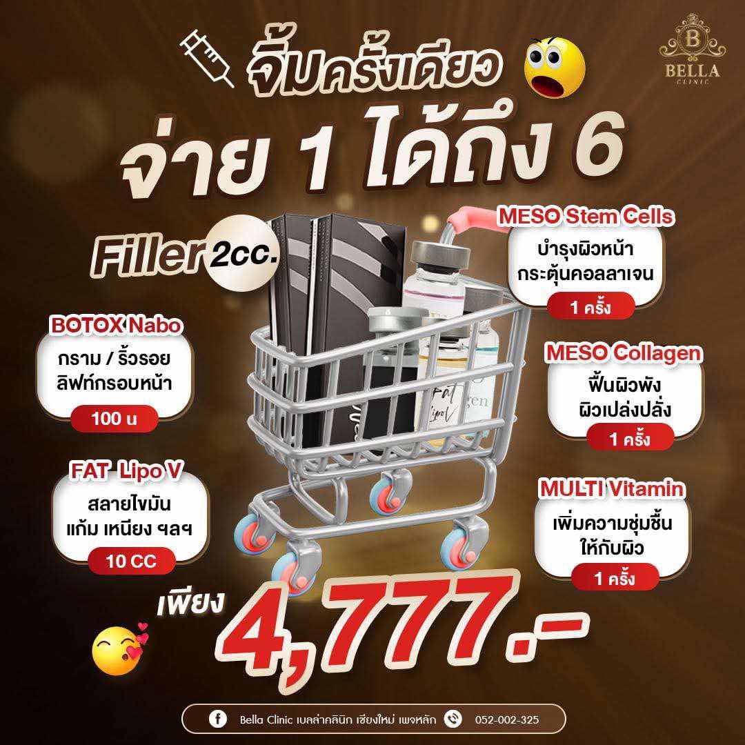 Bellaclinic-ศัลยกรรมความงามเชียงใหม่ Facebook ad: จ่าย 1 ได้ถึง 6 คุ้มกว่านี้ก็แจกฟรีแล้วแม่
