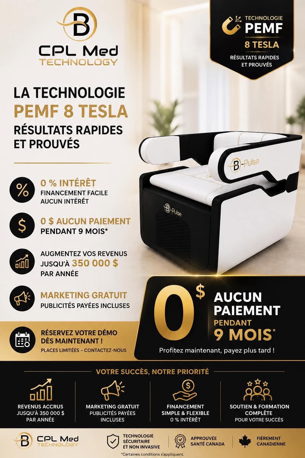 B-Pulse Chair Facebook ad: Jusqu'à 350.000$ de revenue annuel