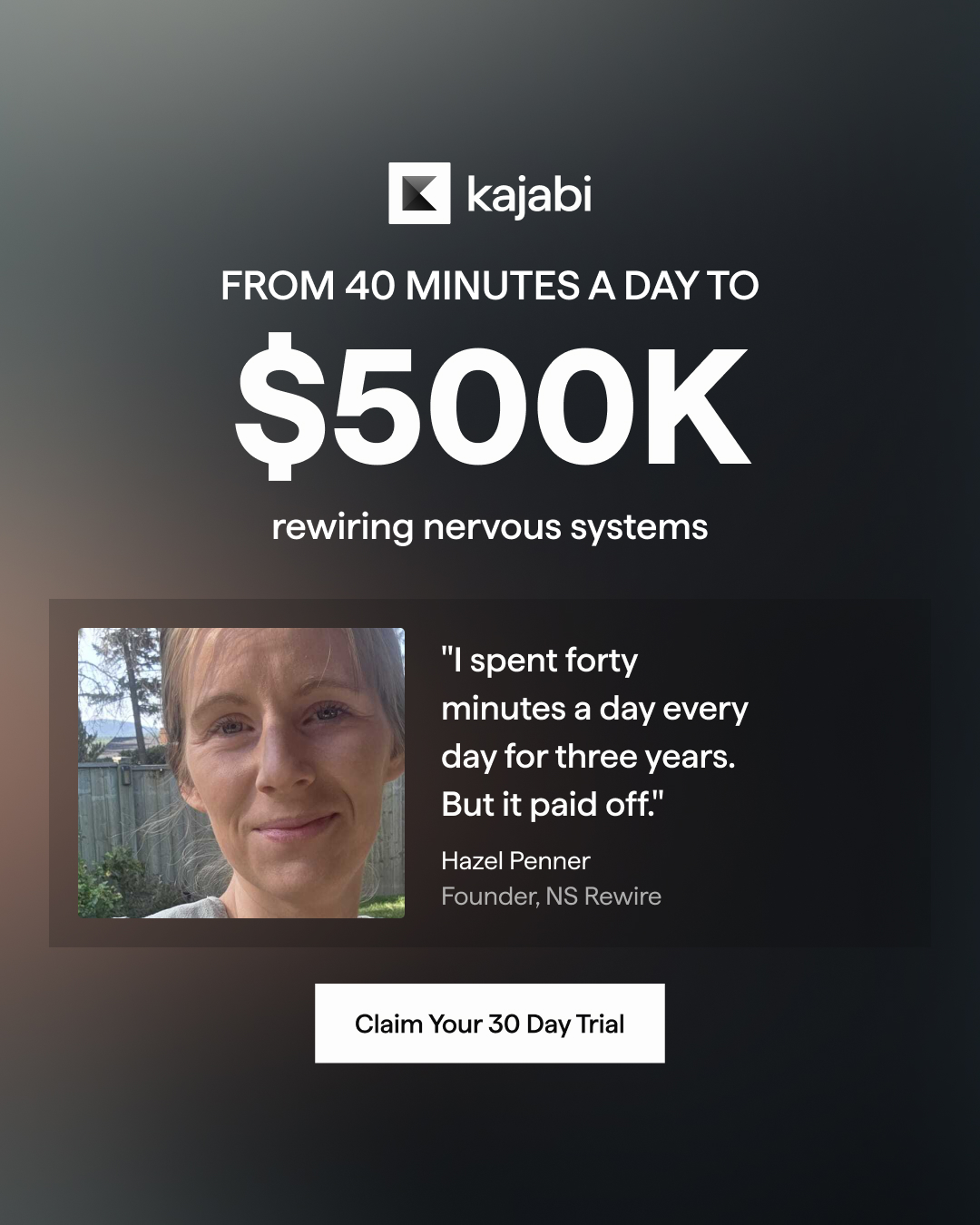 Kajabi Facebook ad: Start Your 30-Day Free Trial Today