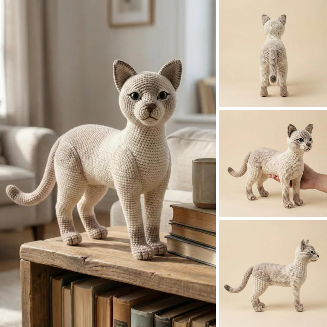 Handycraft Facebook ad: Realistic Cat Crochet Pattern PDF, Standing Cat Amigurumi…