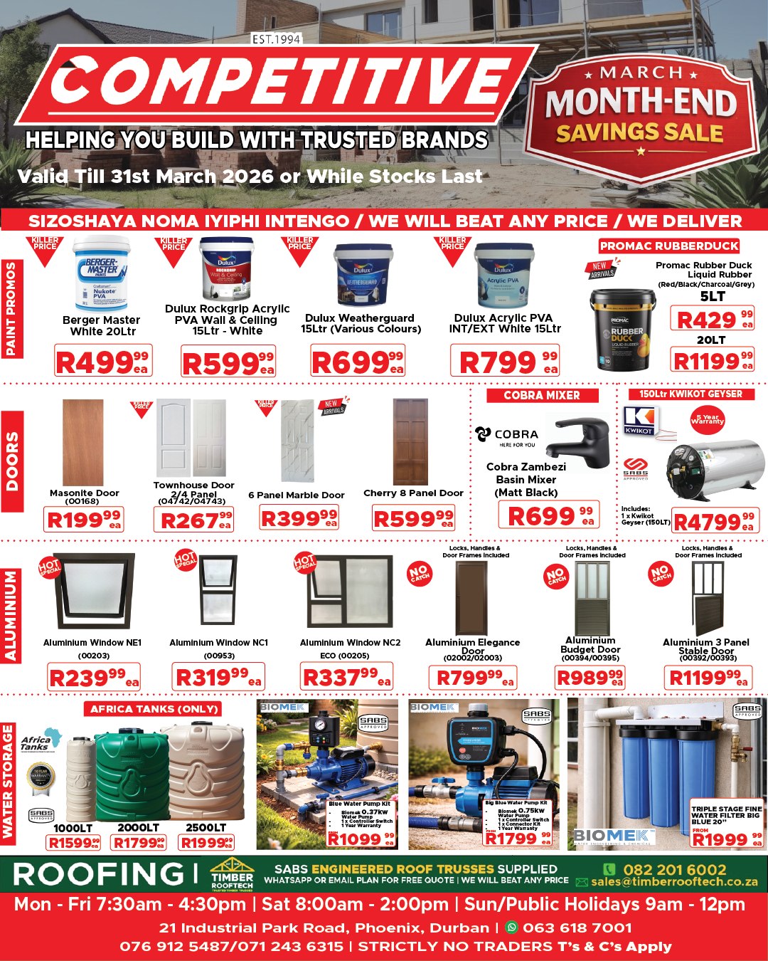 Competitive Hardware / Tile N Save Facebook ad: MARCH MONTH-END SAVINGS SALE