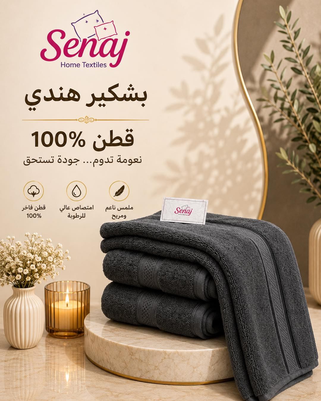 سراج للفرش المنزلي فرع الجلدة 2 Facebook ad: بشكير هندي فندقي فخامة بالنقشة… قطن 100% ووزن…