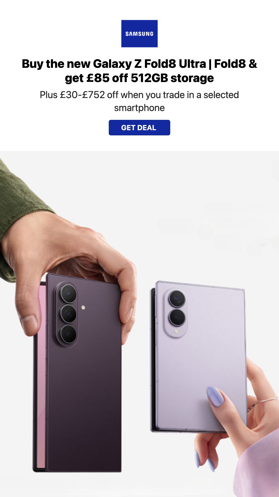 Everything Discounts Facebook ad: Samsung discount code: £100 OFF in August 2026