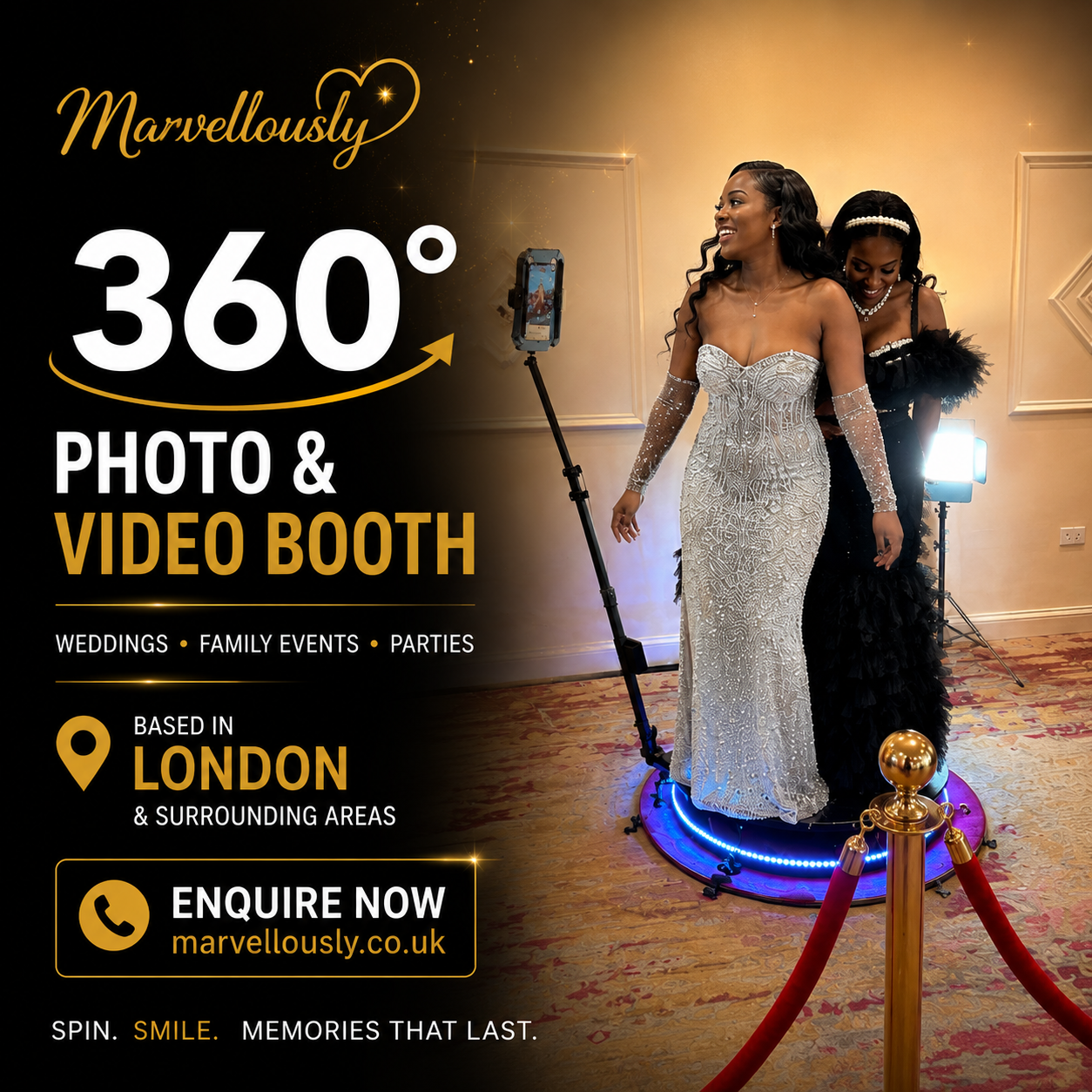 Marvellously.co.uk Facebook ad: Make Every Event Extra Special with Our 360° Photo Booth…