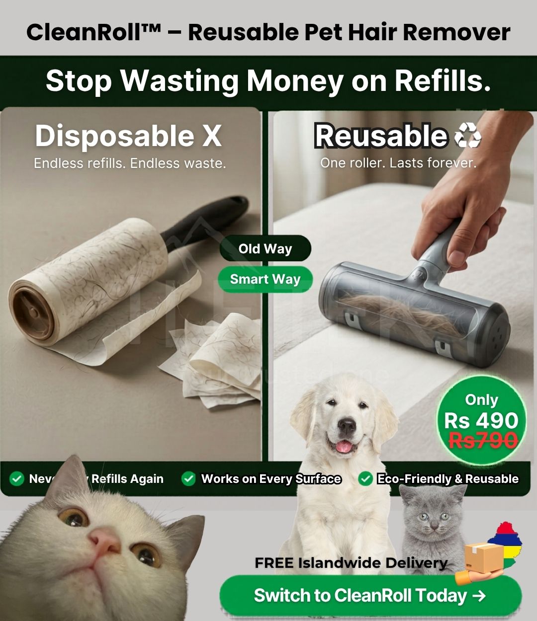 ÎLETEK.mu Facebook ad: Buy Once. Clean Always.