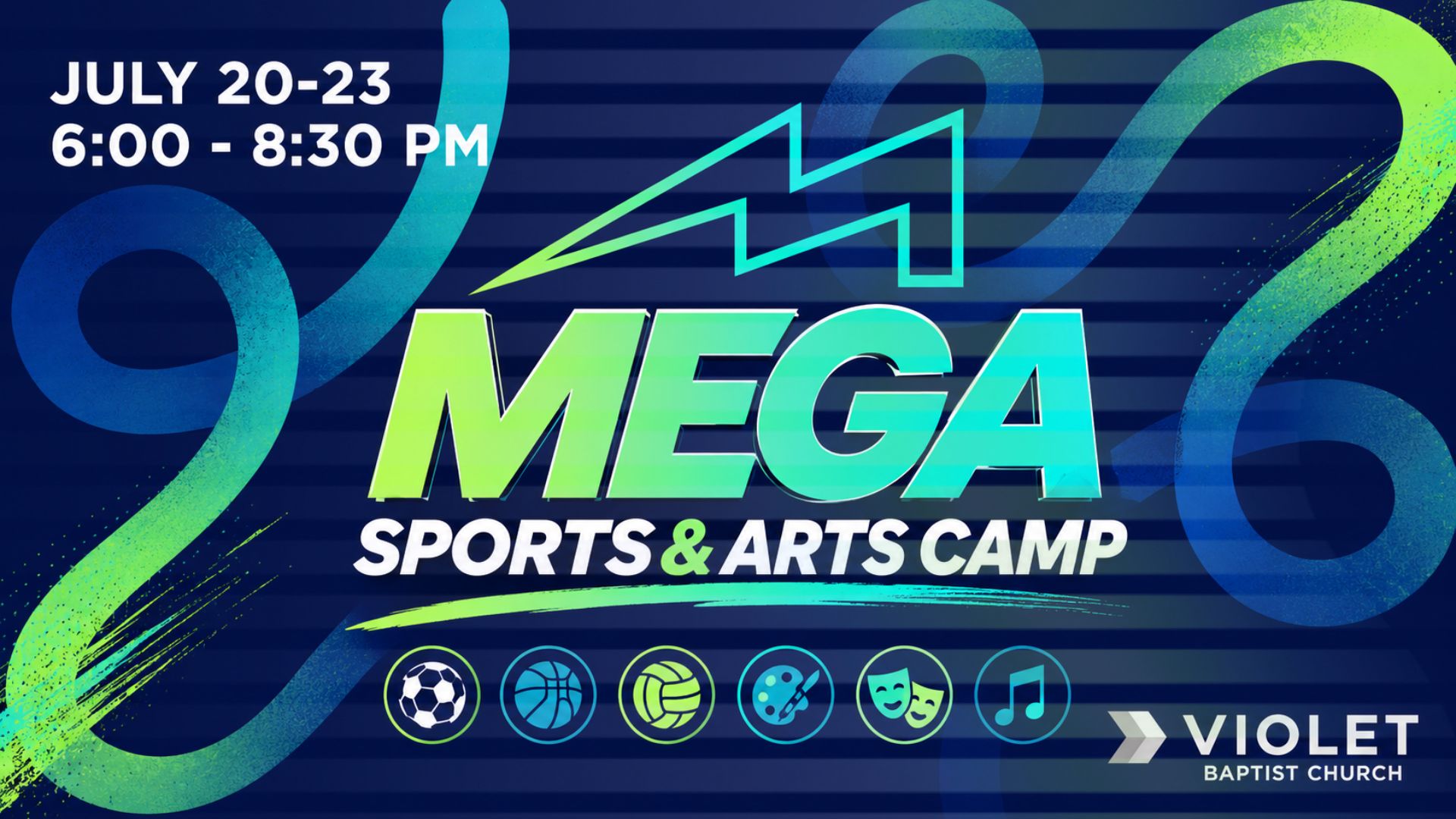 Violet Baptist Church Facebook ad: Mega Sports Camp | Kids Camp