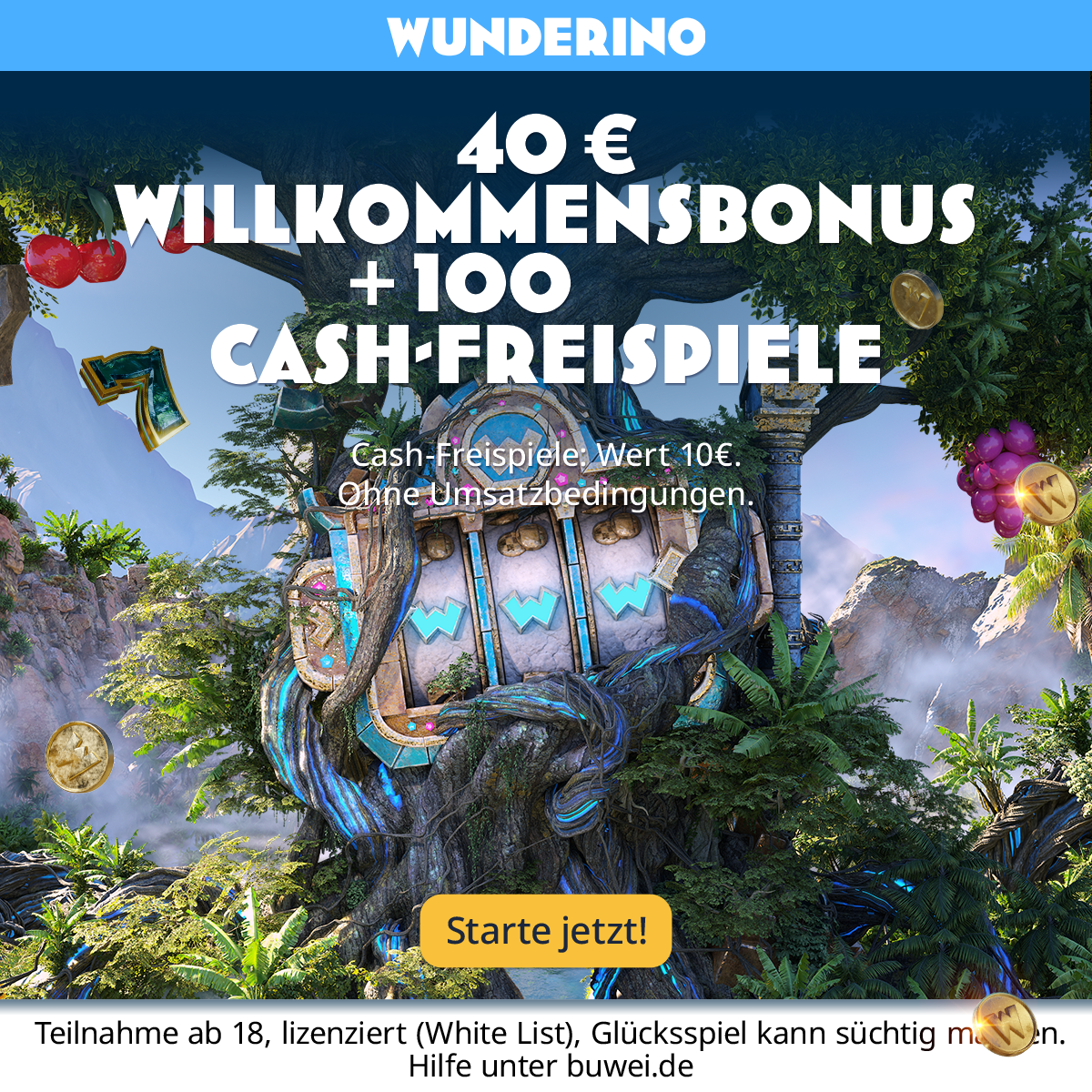 Wunderino Slots Facebook ad: Deine Cash Spins warten!