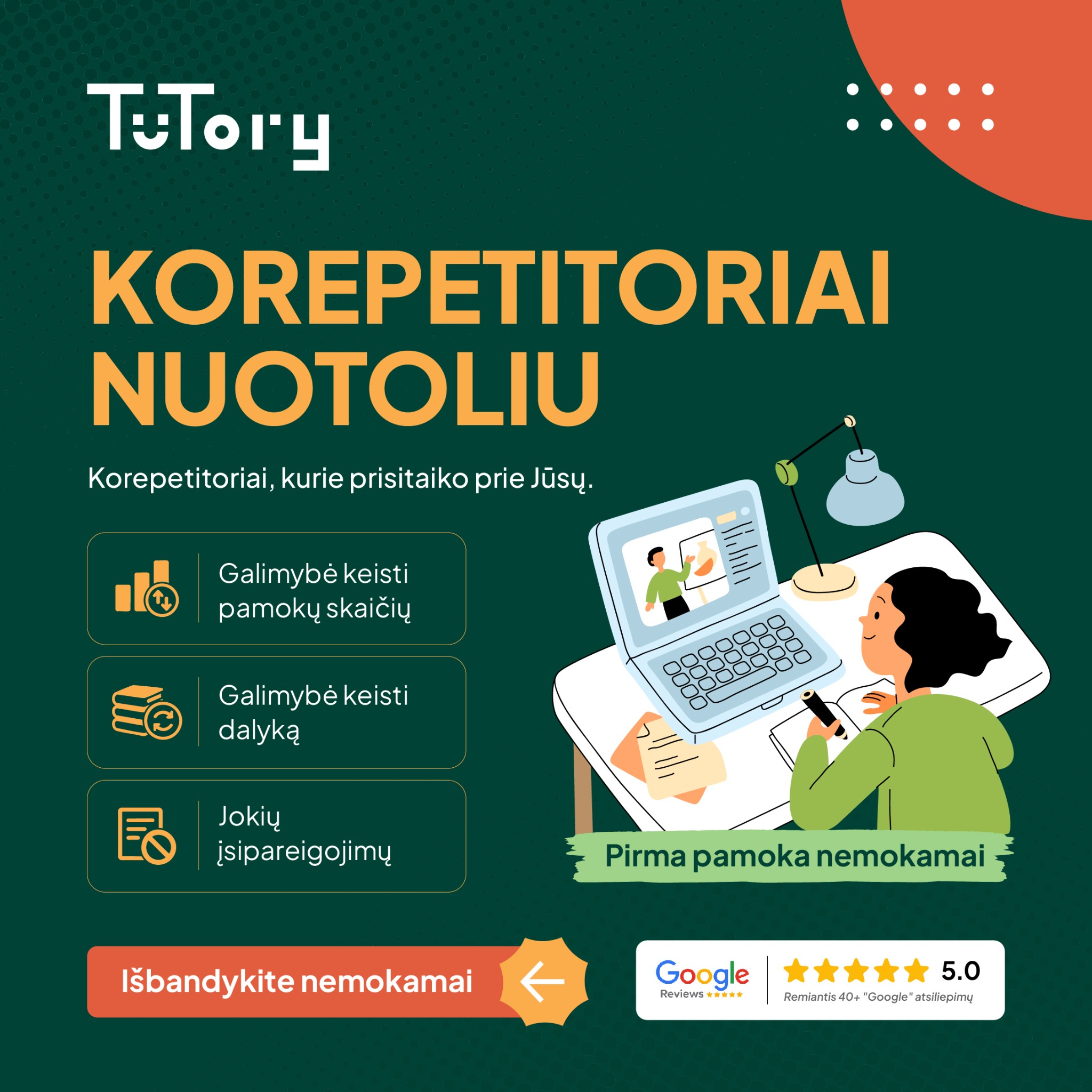 Tutory.lt Facebook ad: Korepetitoriai