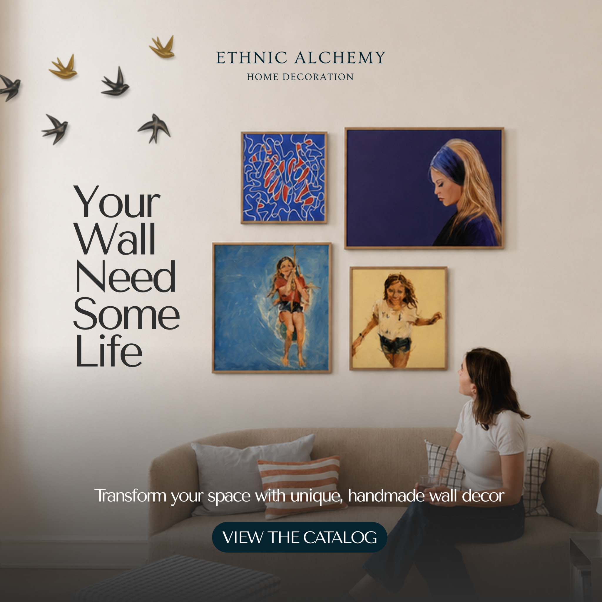 Ethnic Alchemy France Facebook ad: Premium handmade decor for your home.
