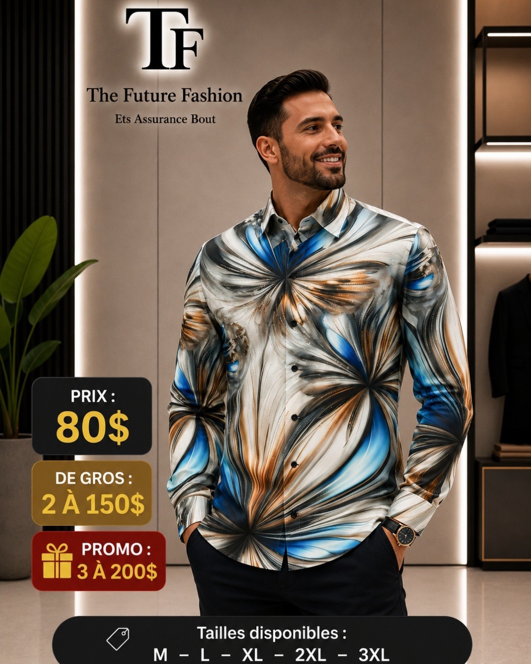The Future Fashion Facebook ad: CHEMISES FOULARDS SOIRÉE ET TENDANCE