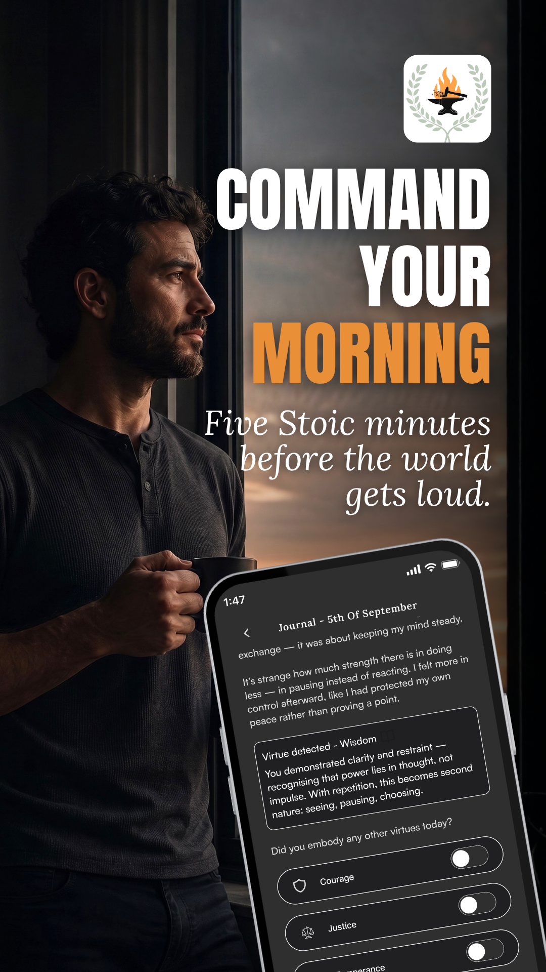 Stoic Forge Facebook ad: Forge your character daily