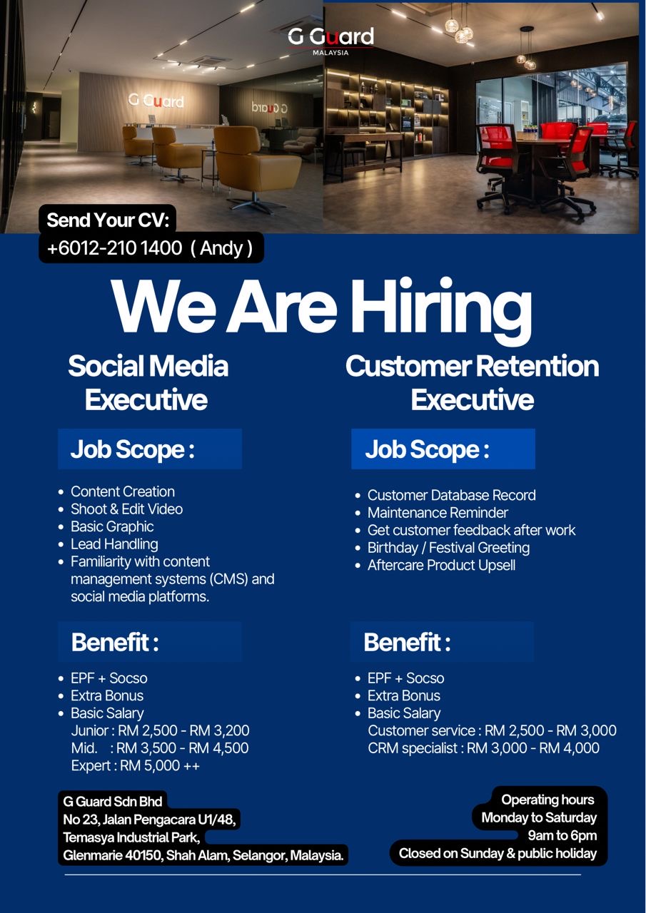 G Guard Malaysia Facebook ad: We Are Hiring at G Guard Malaysia!