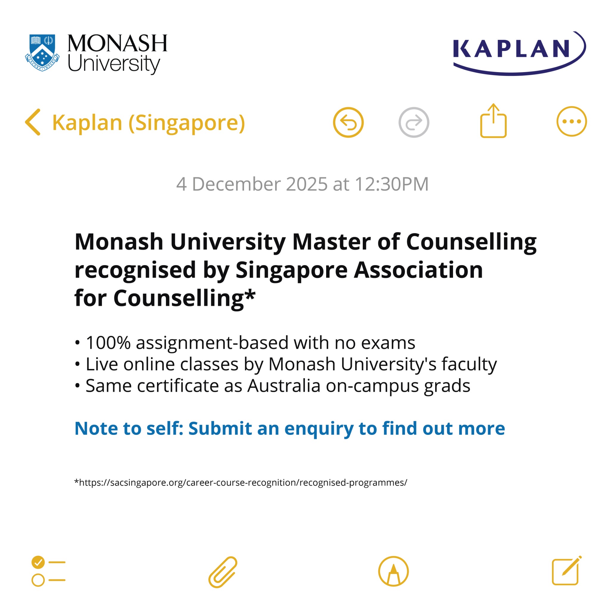 Kaplan Singapore Facebook ad