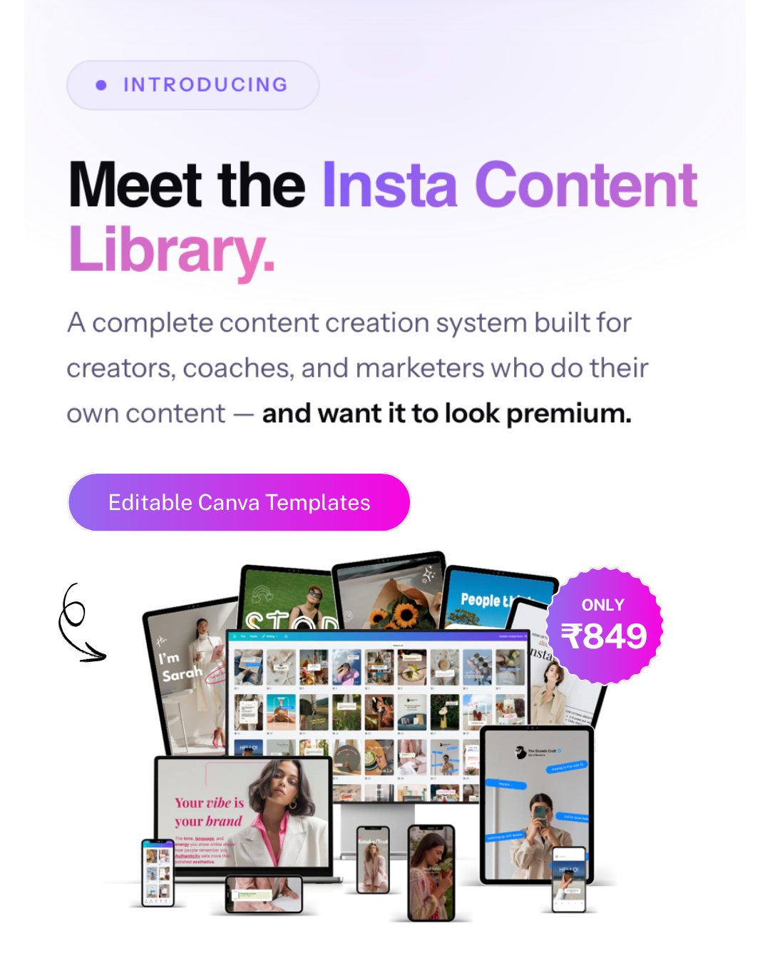 The Growth Craft Facebook ad: 600+ Instagram templates for ₹849, lifetime access