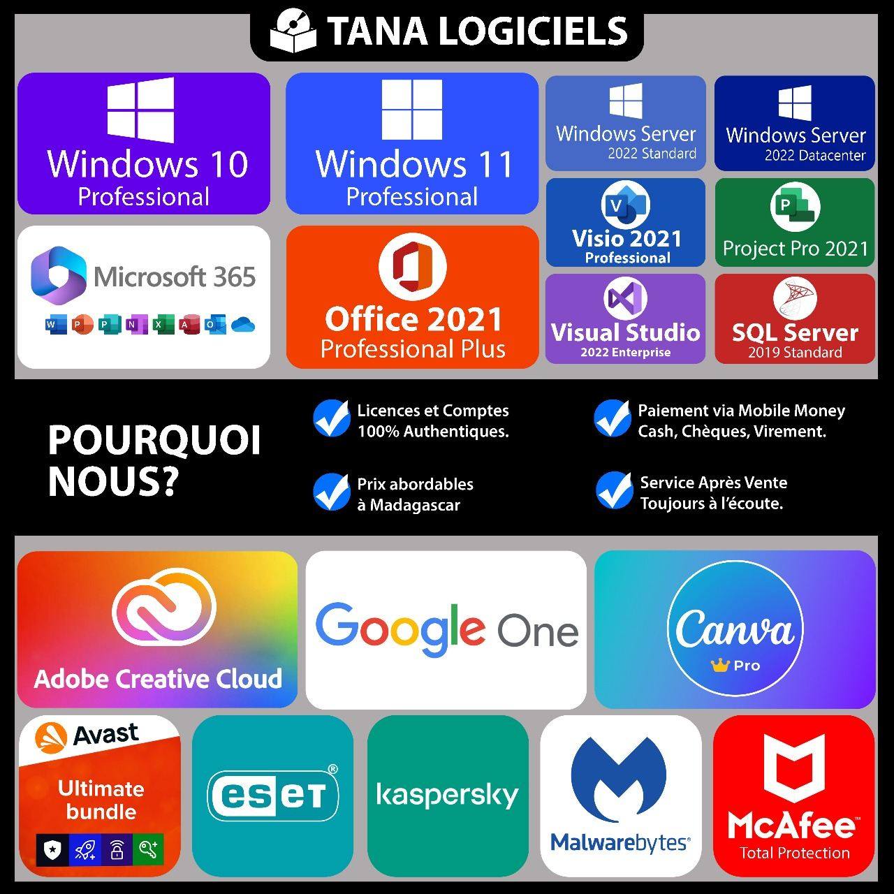 Tana Logiciels Facebook ad: Prenez vos logiciels et abonnements authentiques avec nous