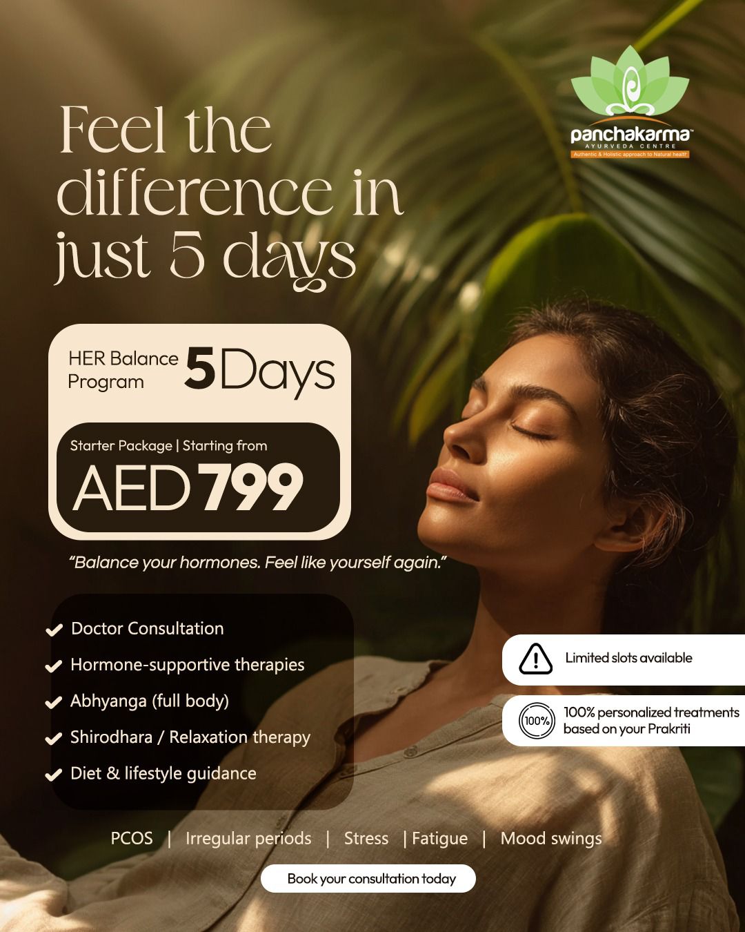 Panchakarma Ayurveda Centre Facebook ad: Restore Your Hormonal Balance