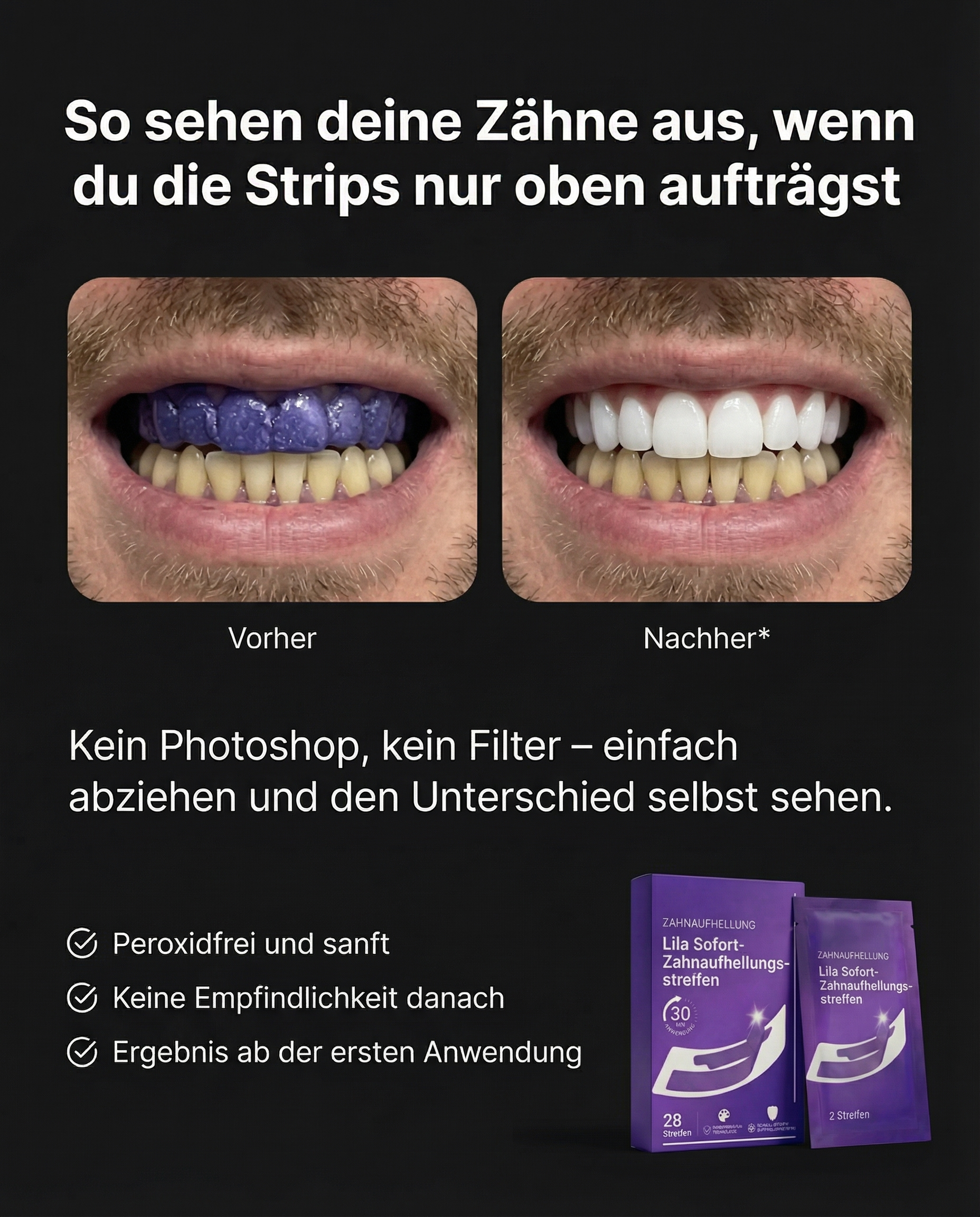 Alvada.ch Facebook ad: Weissere Zähne in 30 Minuten