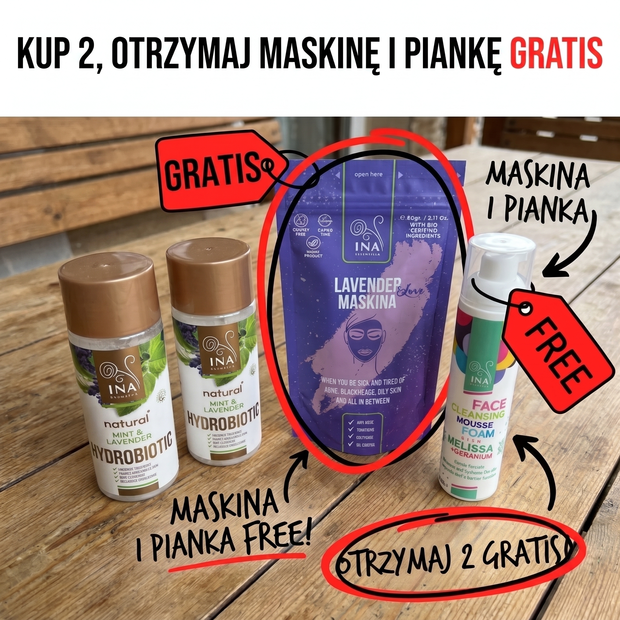 InaEssentials.pl - Naturalne i Organiczne Kosmetyki Facebook ad: Kup 2 Hydrobiotic, odbierz piankę i maskę
